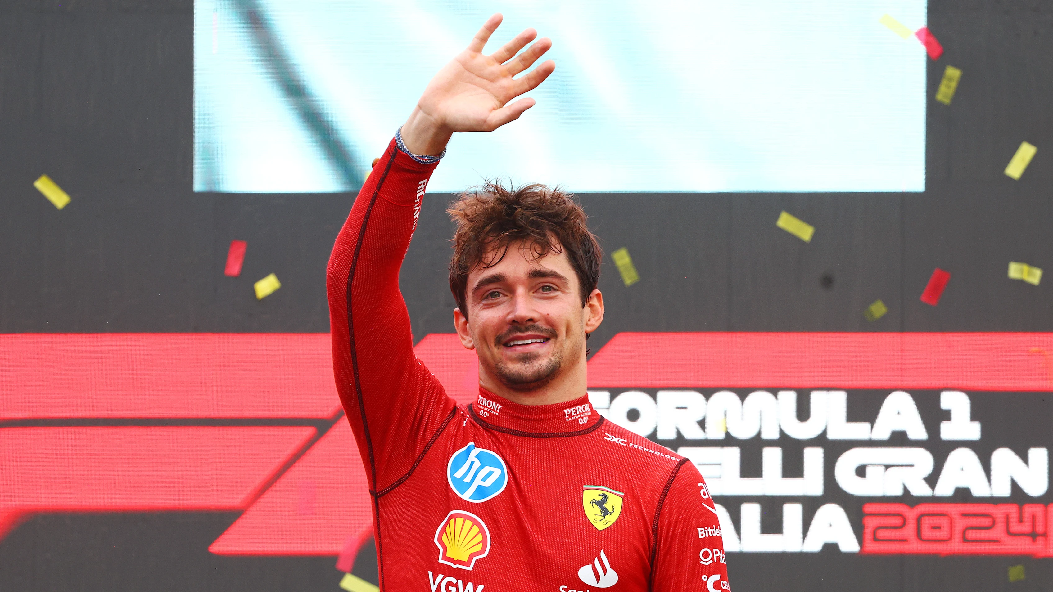 MONZA, ITALY - SEPTEMBER 01: Race winner Charles Leclerc of Monaco and Ferrari celebrates on the
