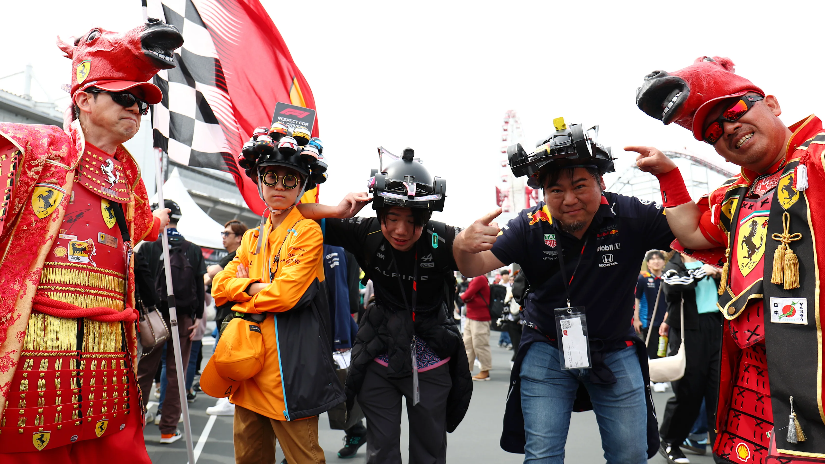 SUZUKA, JAPAN - APRIL 06: Fans pose for a photo prior to qualifying ahead of the F1 Grand Prix of
