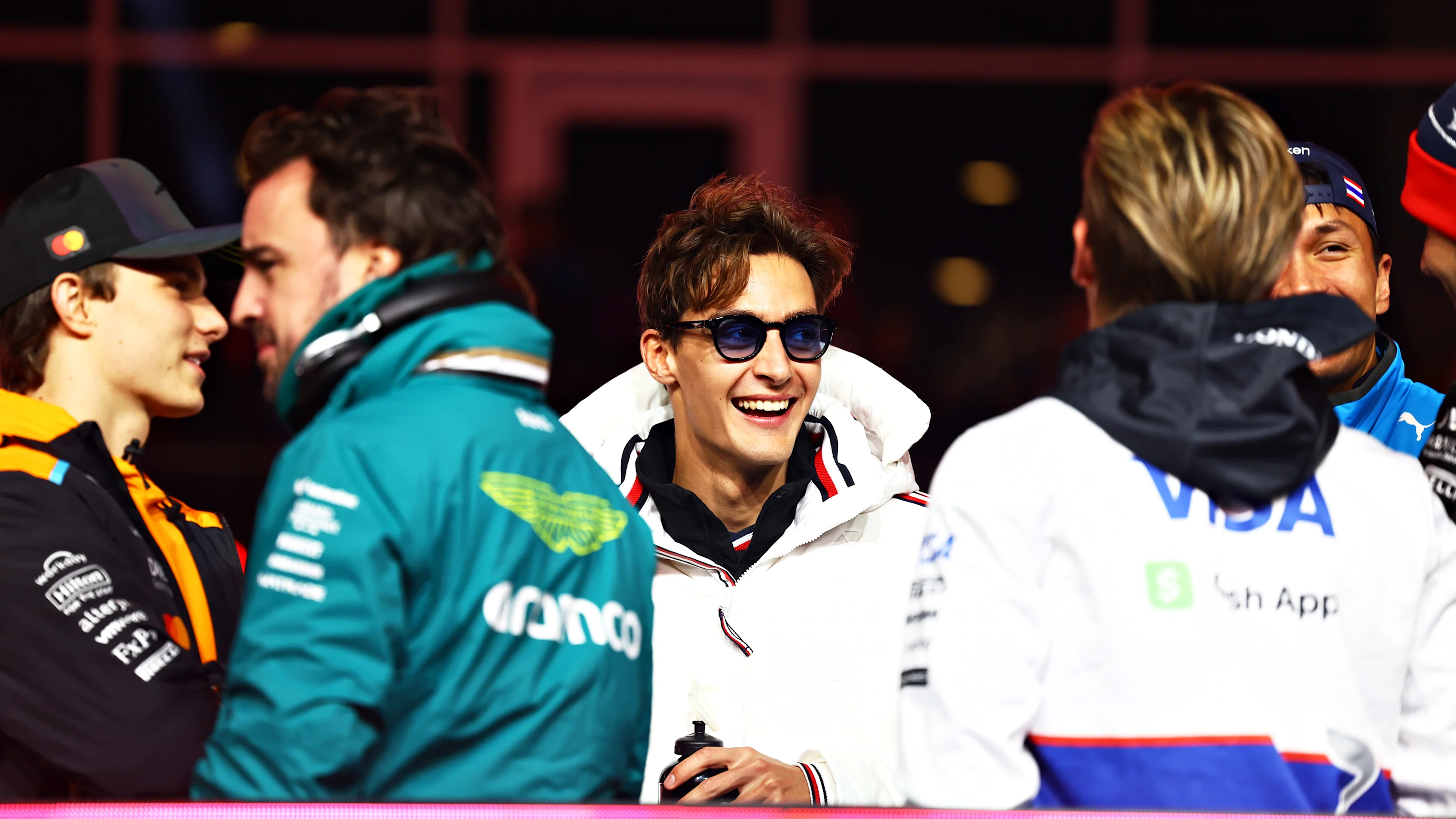 LAS VEGAS, NEVADA - NOVEMBER 23: George Russell of Great Britain and Mercedes looks on from the