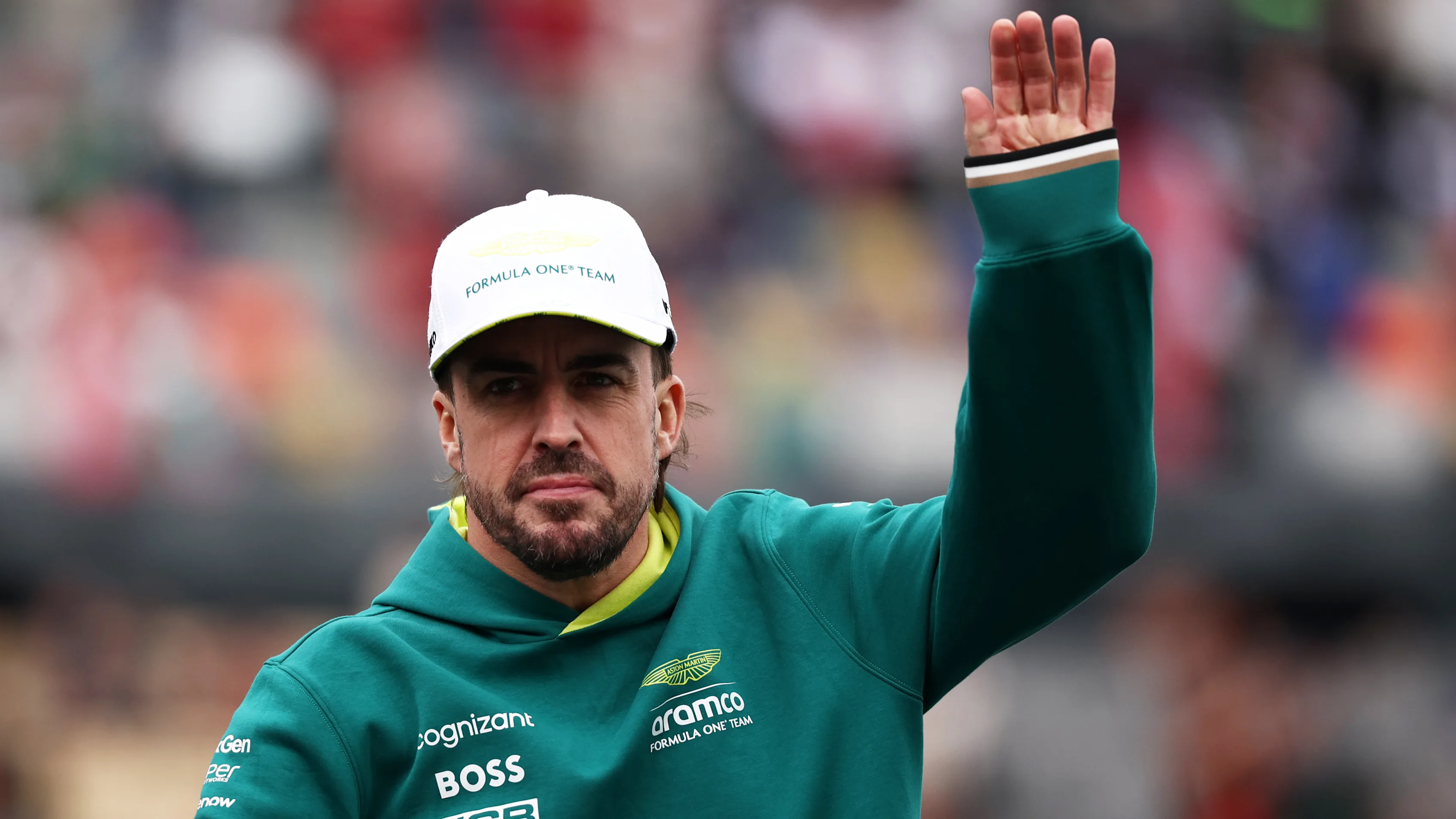 MEXICO CITY, MEXICO - OCTOBER 27: Fernando Alonso of Spain and Aston Martin F1 Team waves to the