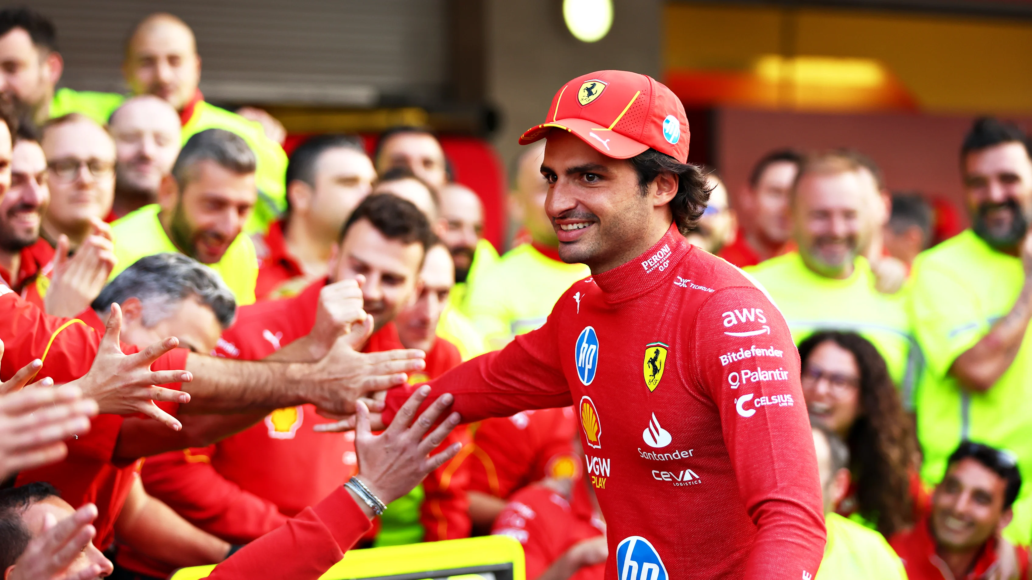 MEXICO CITY, MEXICO - OCTOBER 27: Race winner Carlos Sainz of Spain and Ferrari celebrates with his