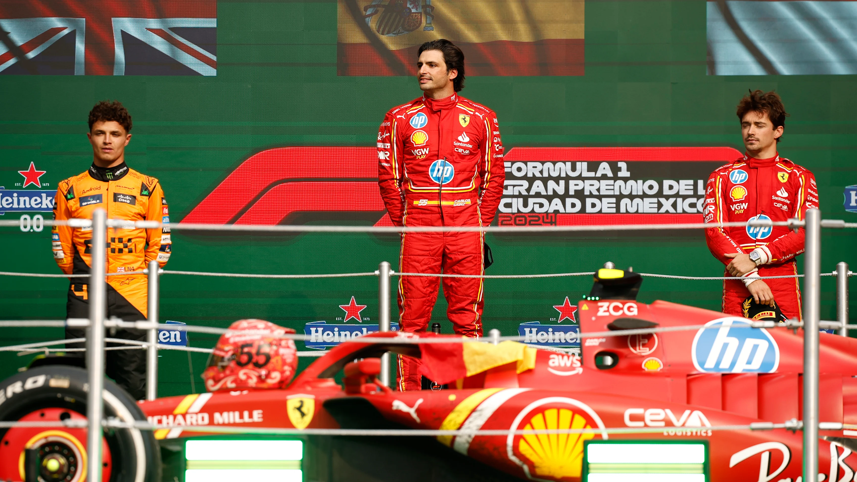 MEXICO CITY, MEXICO - OCTOBER 27: Race winner Carlos Sainz of Spain and Ferrari, Second placed
