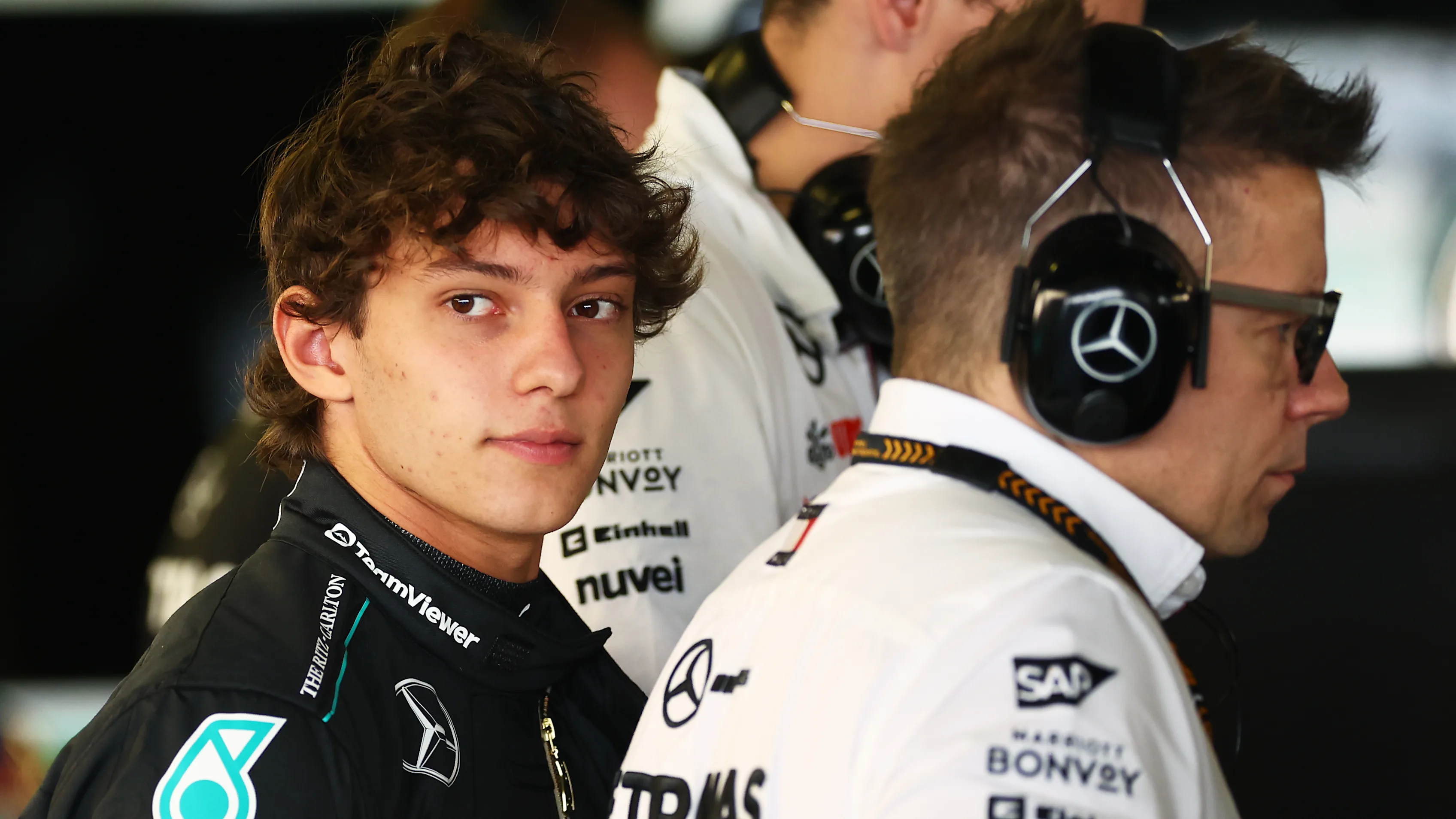 MEXICO CITY, MEXICO - OCTOBER 25: Andrea Kimi Antonelli of Italy and Mercedes looks on in the