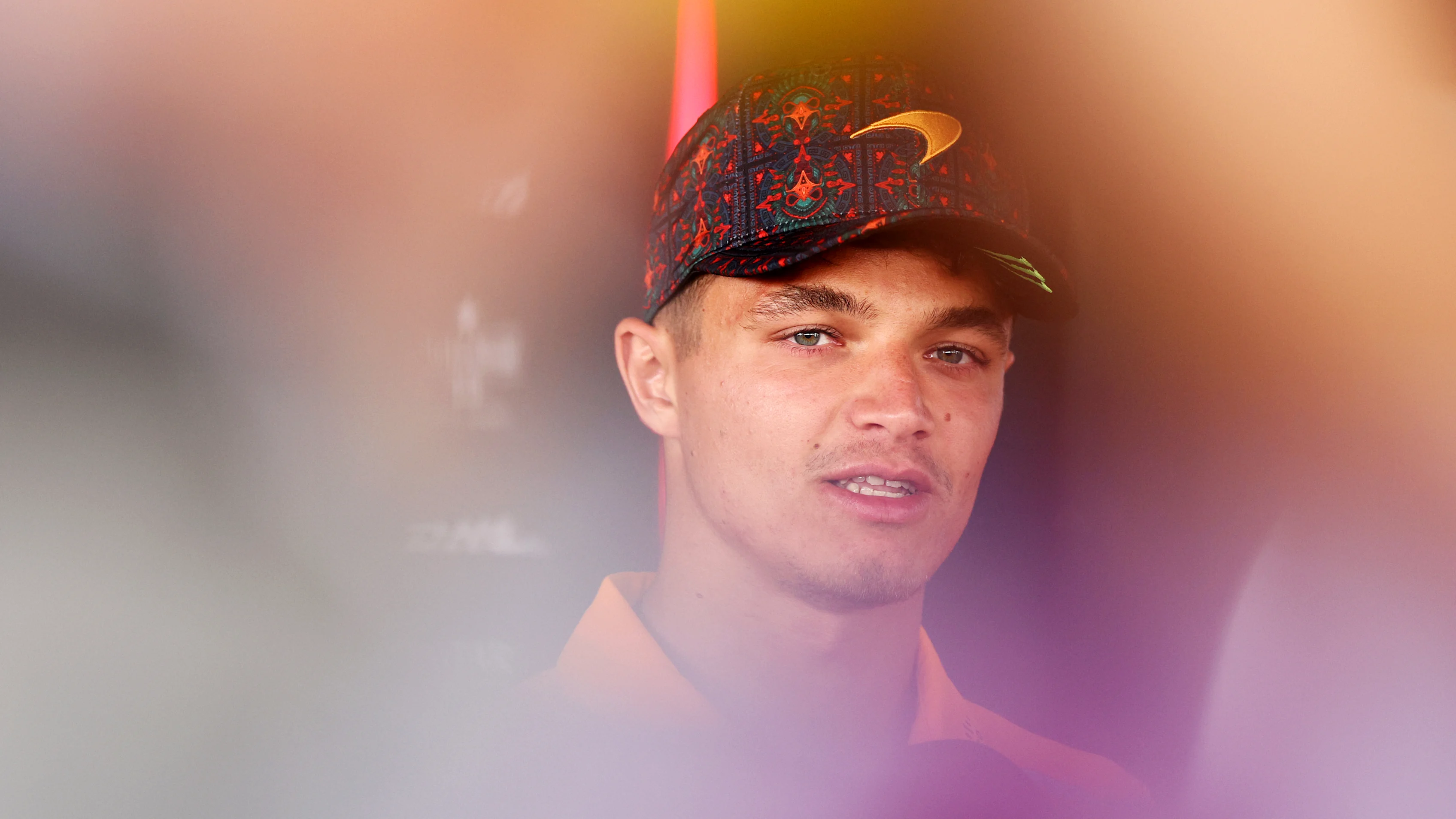 MEXICO CITY, MEXICO - OCTOBER 24: Lando Norris of Great Britain and McLaren talks to the media in