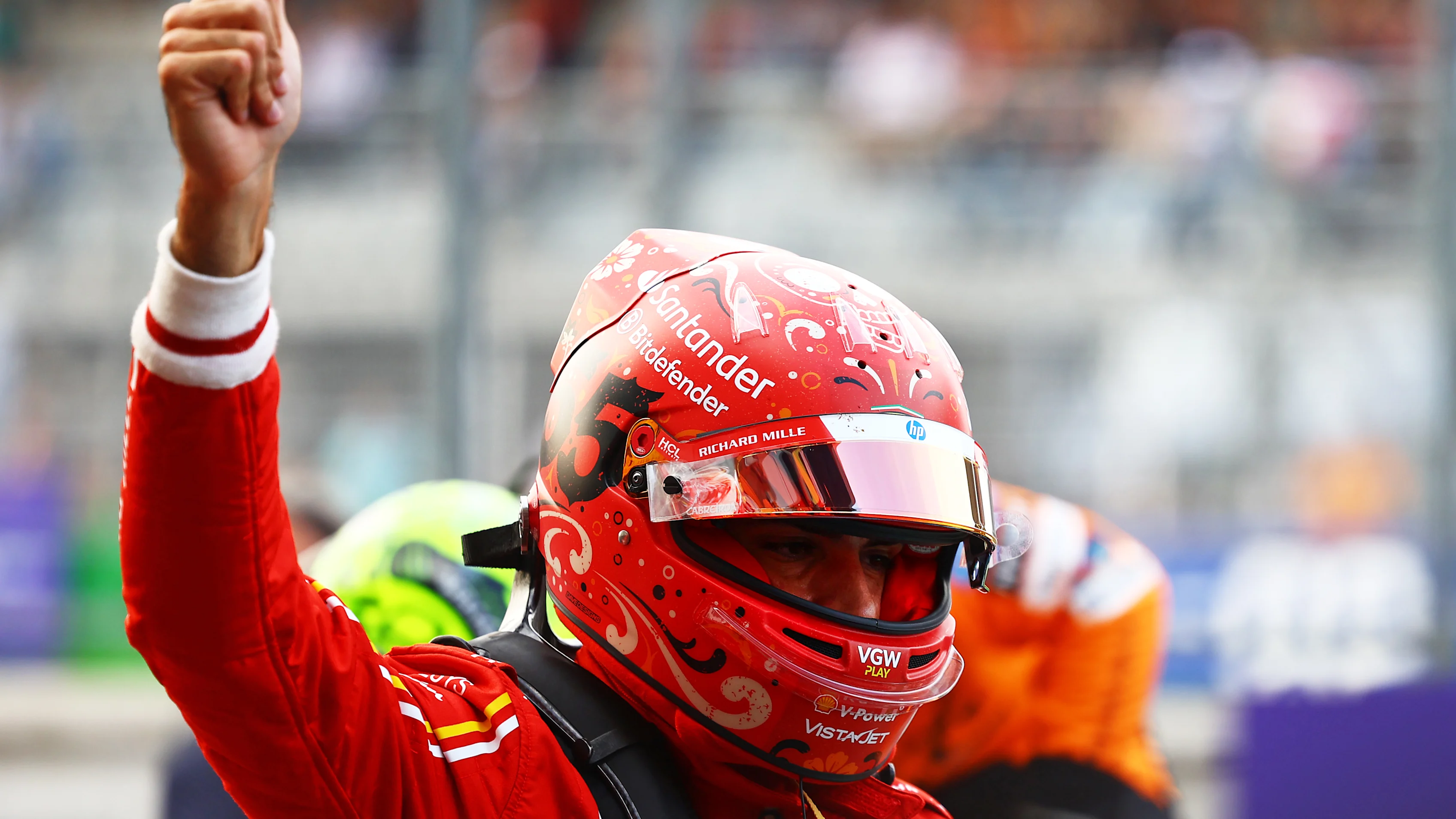 MEXICO CITY, MEXICO - OCTOBER 26: Pole position qualifier Carlos Sainz of Spain and Ferrari
