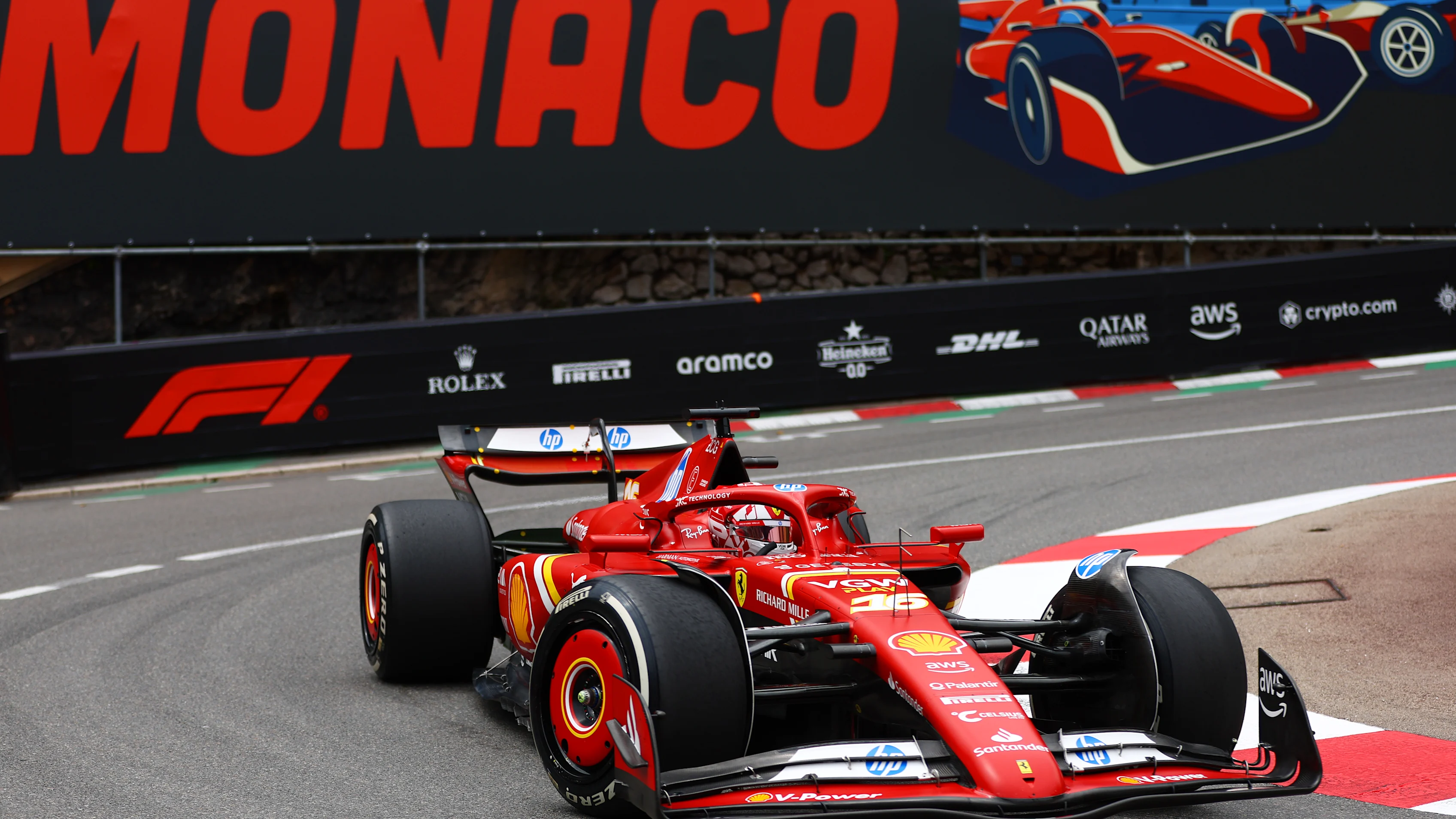 MONTE-CARLO, MONACO - MAY 24: Charles Leclerc of Monaco driving the (16) Ferrari SF-24 on track