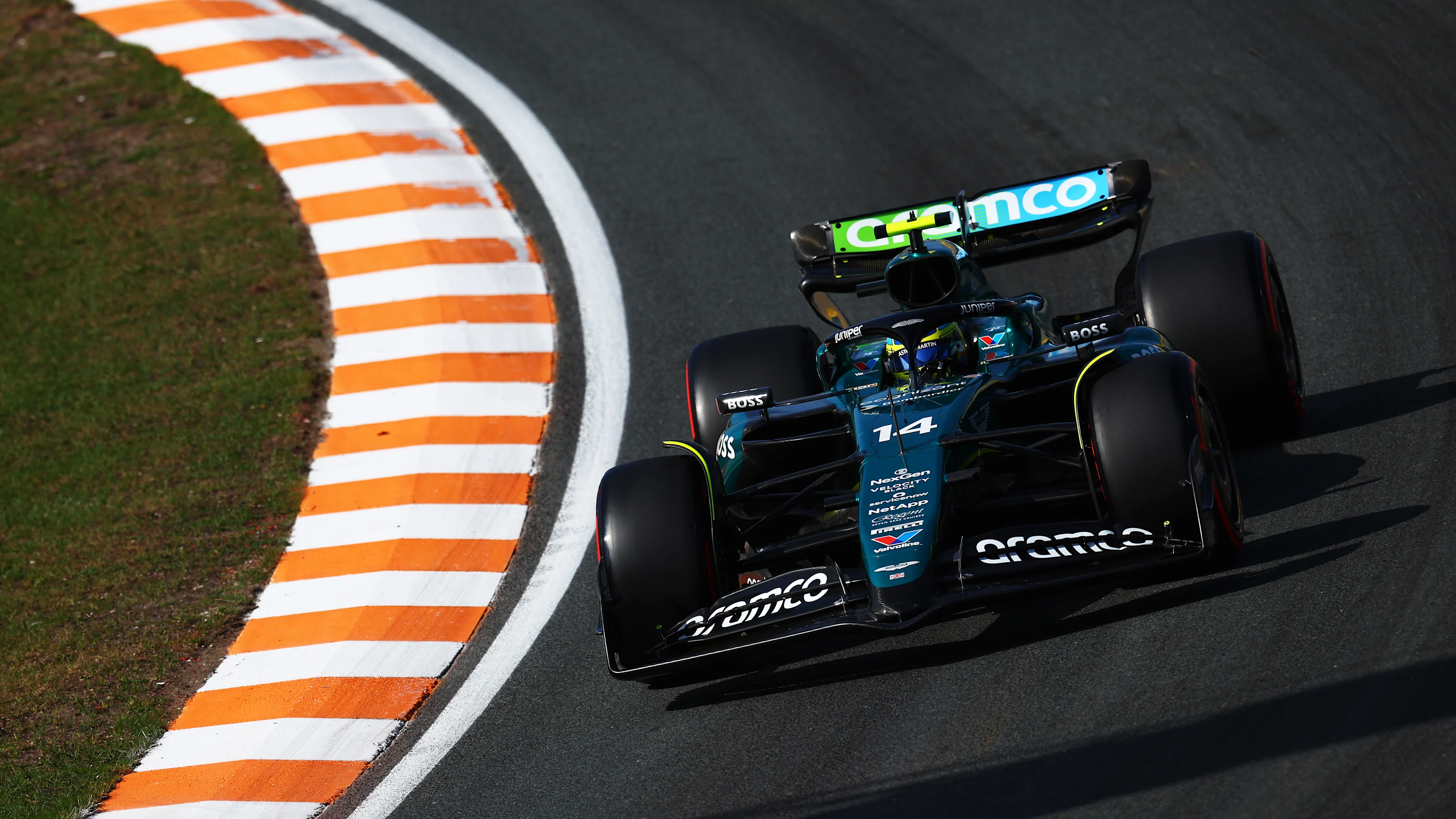 ZANDVOORT, NETHERLANDS - AUGUST 23: Fernando Alonso of Spain driving the (14) Aston Martin AMR24