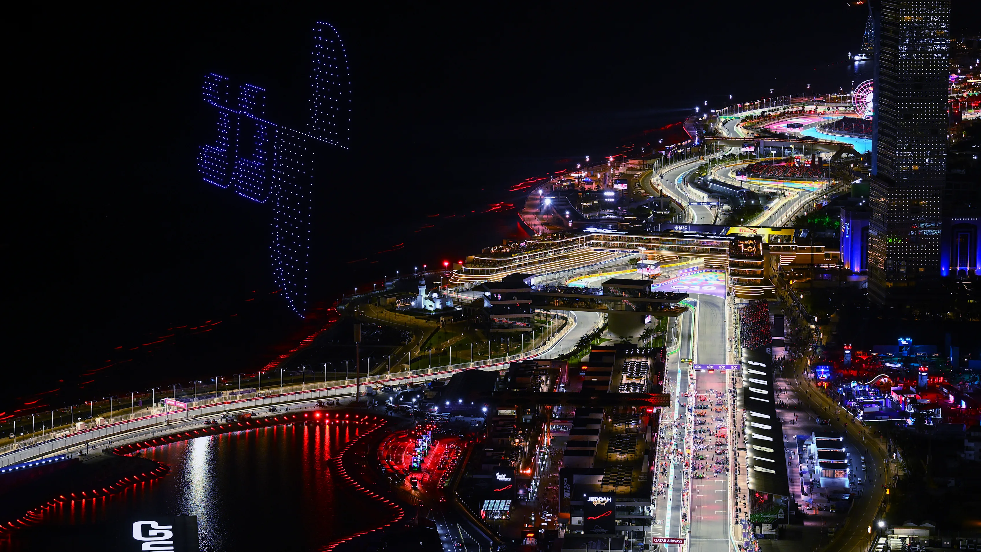 JEDDAH, SAUDI ARABIA - MARCH 09: A general view of the grid prior to the F1 Grand Prix of Saudi