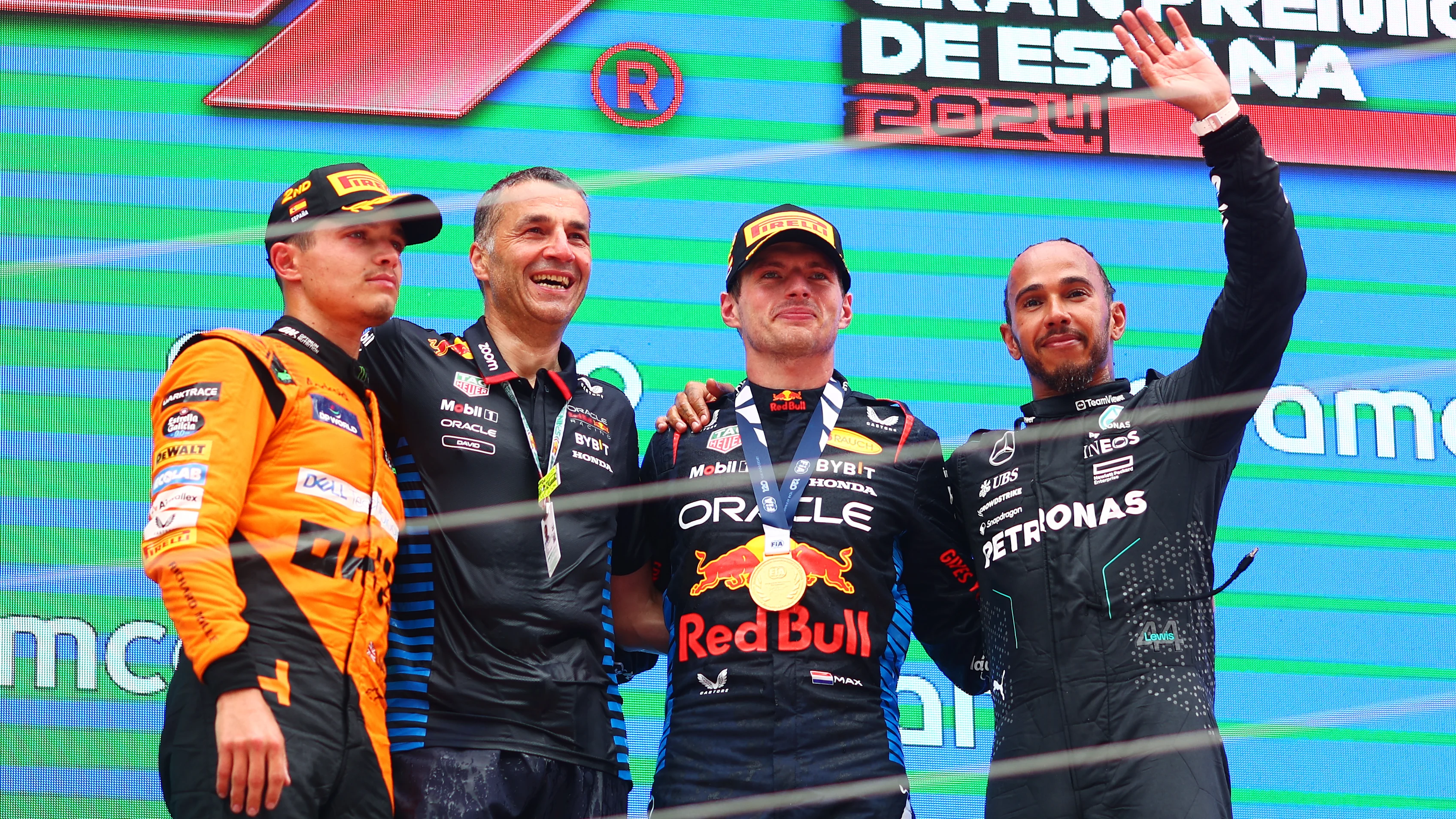 BARCELONA, SPAIN - JUNE 23: Race winner Max Verstappen of the Netherlands and Oracle Red Bull