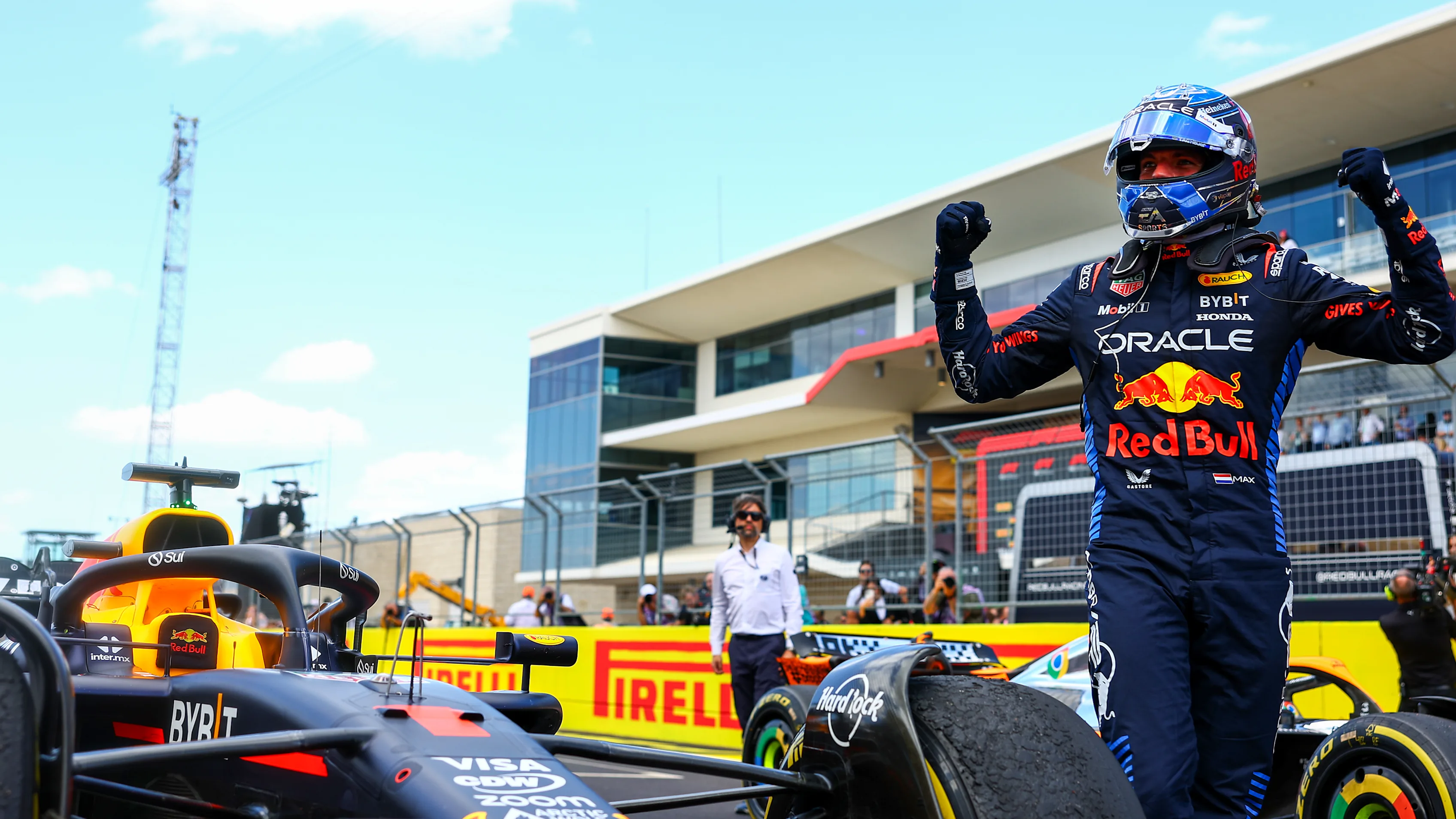 AUSTIN, TEXAS - OCTOBER 19: Sprint winner Max Verstappen of the Netherlands and Oracle Red Bull