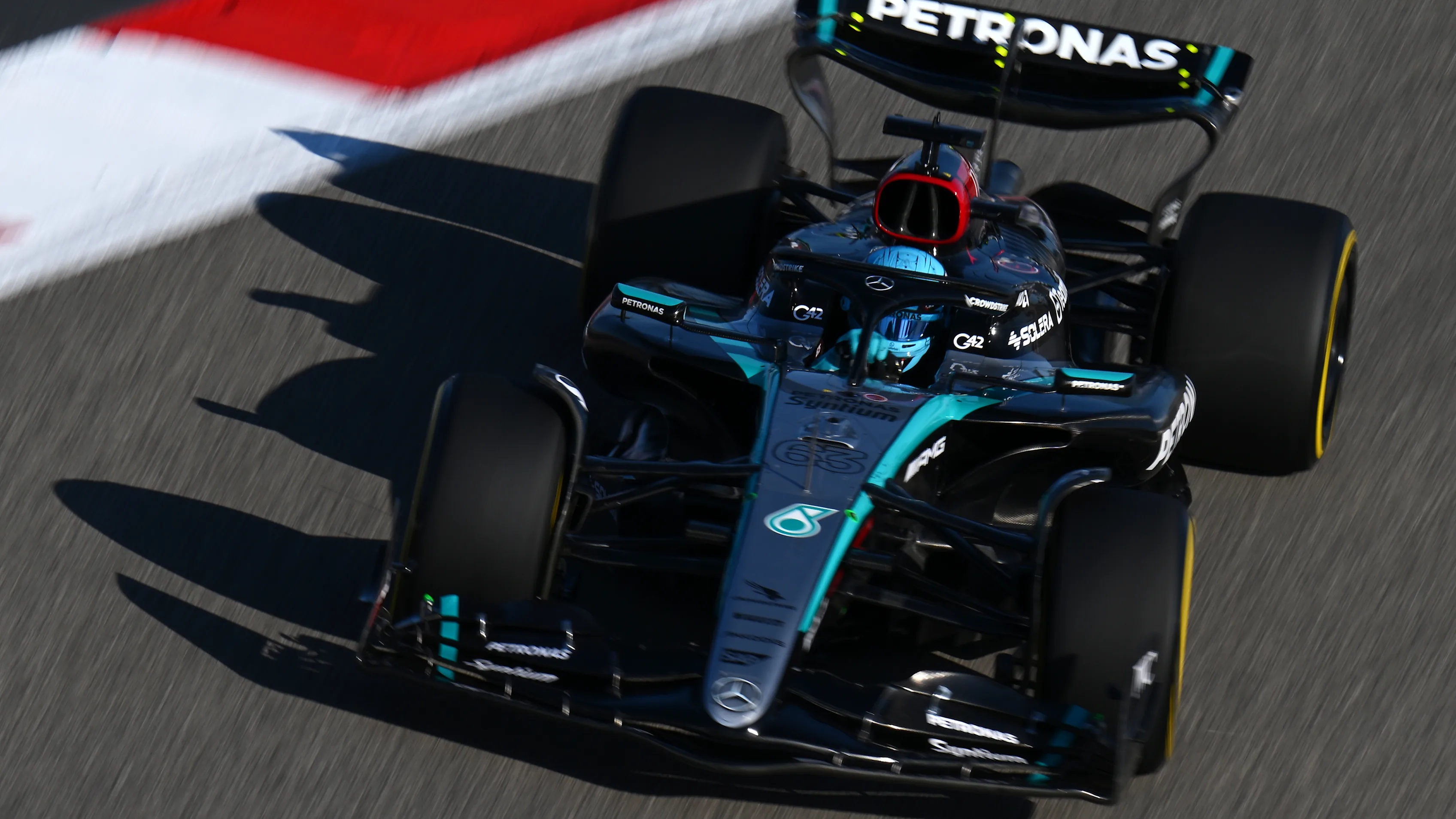 BAHRAIN, BAHRAIN - FEBRUARY 21: George Russell of Great Britain driving the (63) Mercedes AMG