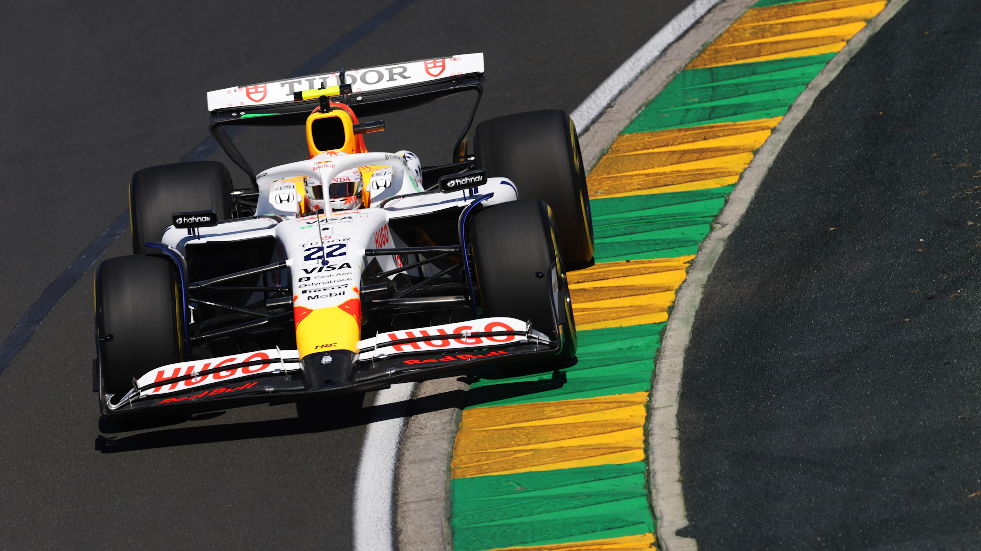 MELBOURNE, AUSTRALIA - MARCH 14: Yuki Tsunoda of Japan driving the (22) Visa Cash App Racing Bulls