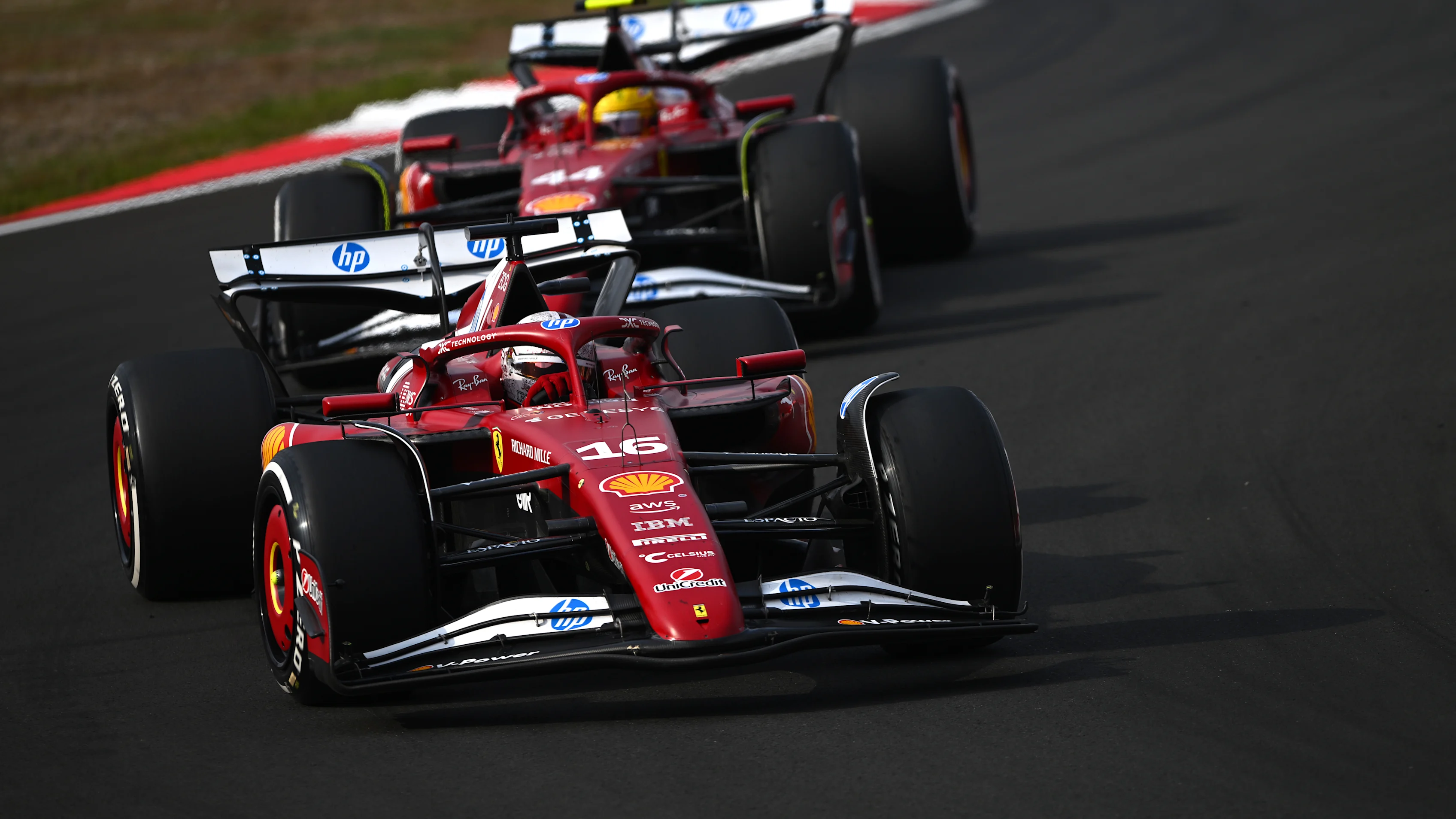 SHANGHAI, CHINA - MARCH 23: Charles Leclerc of Monaco driving the (16) Scuderia Ferrari SF-25 leads