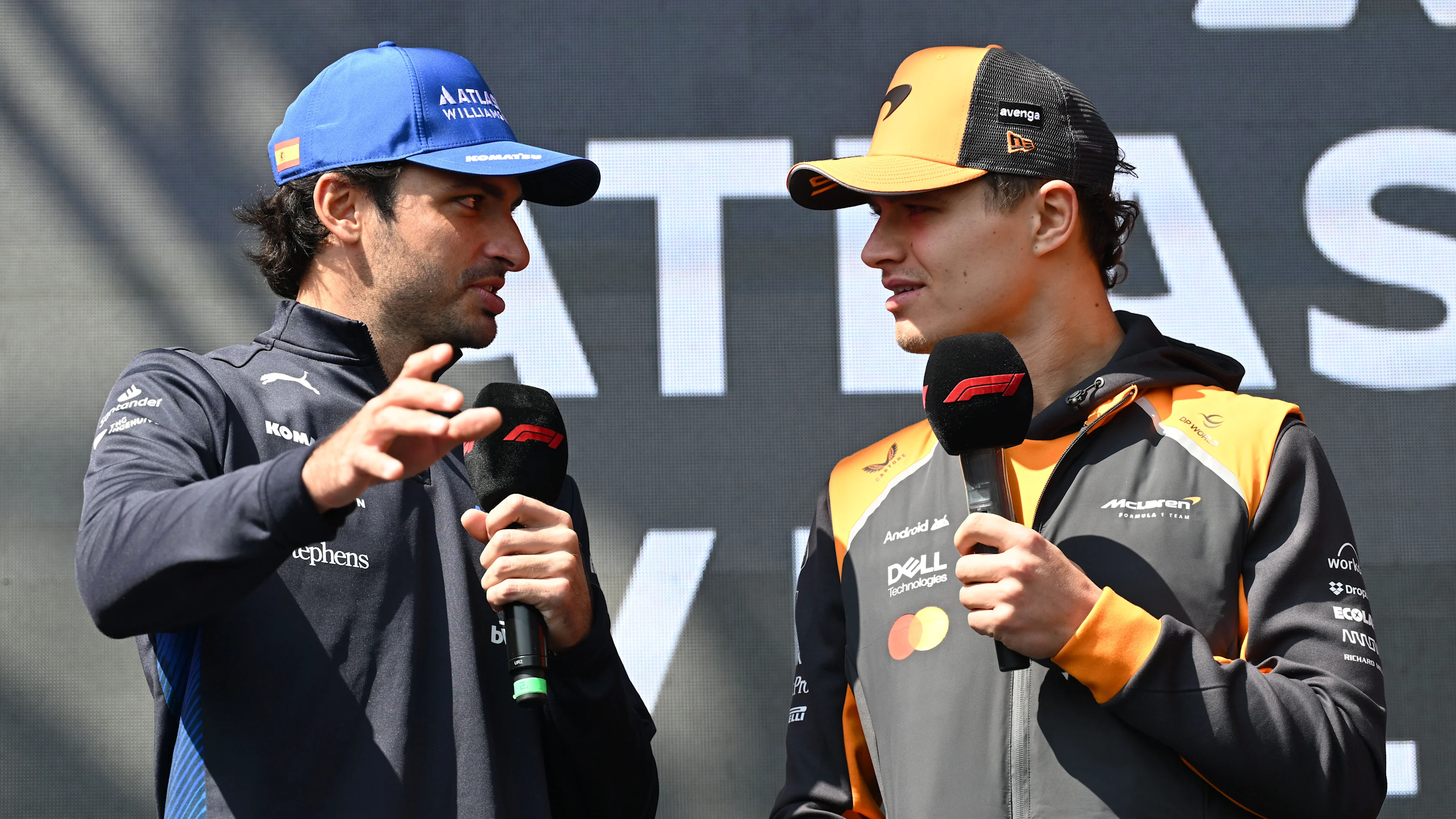 SHANGHAI, CHINA - MARCH 21: Carlos Sainz of Spain and Williams and Lando Norris of Great Britain