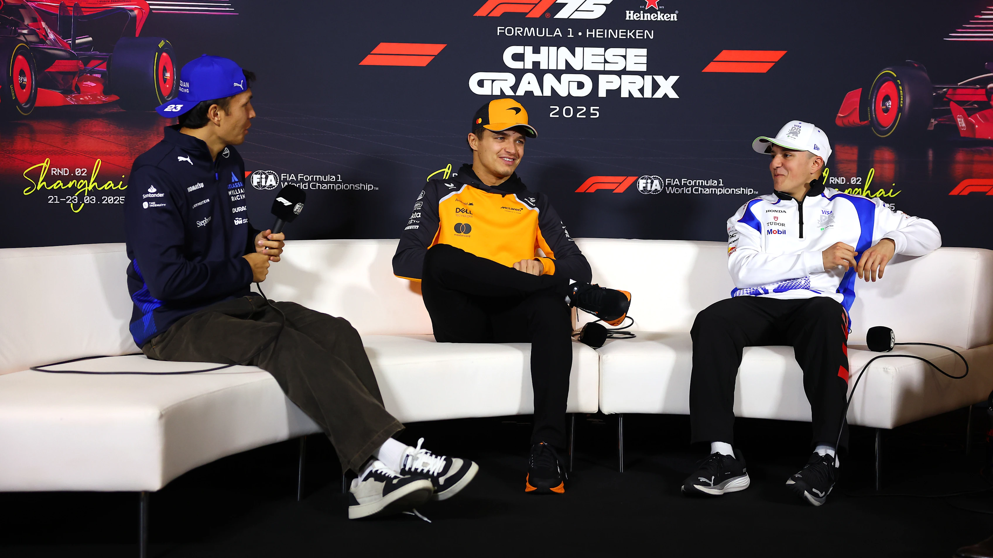 SHANGHAI, CHINA - MARCH 20: Alexander Albon of Thailand and Williams Lando Norris of Great Britain