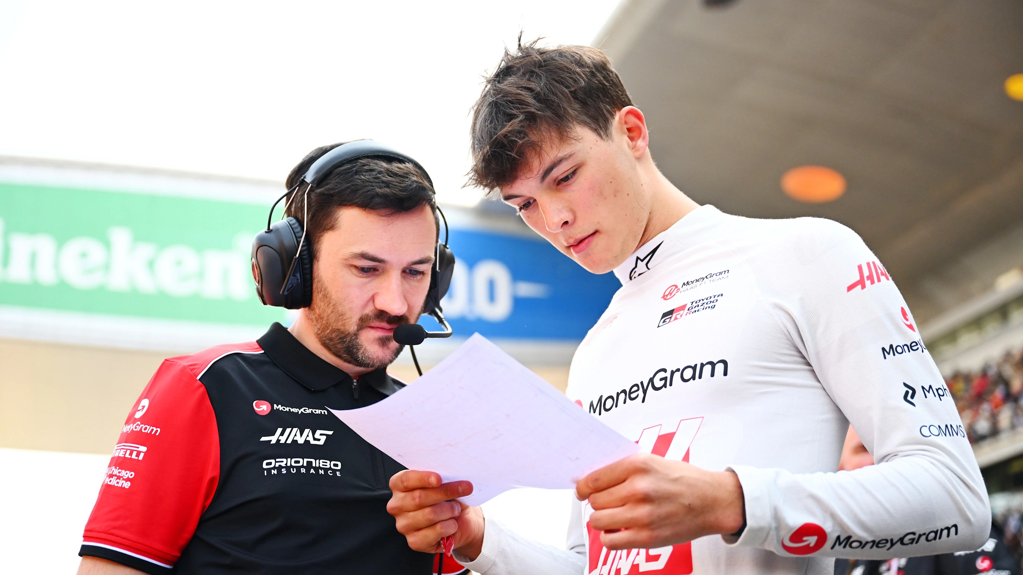 SHANGHAI, CHINA - MARCH 22: Oliver Bearman of Great Britain and Haas F1 on the grid with his