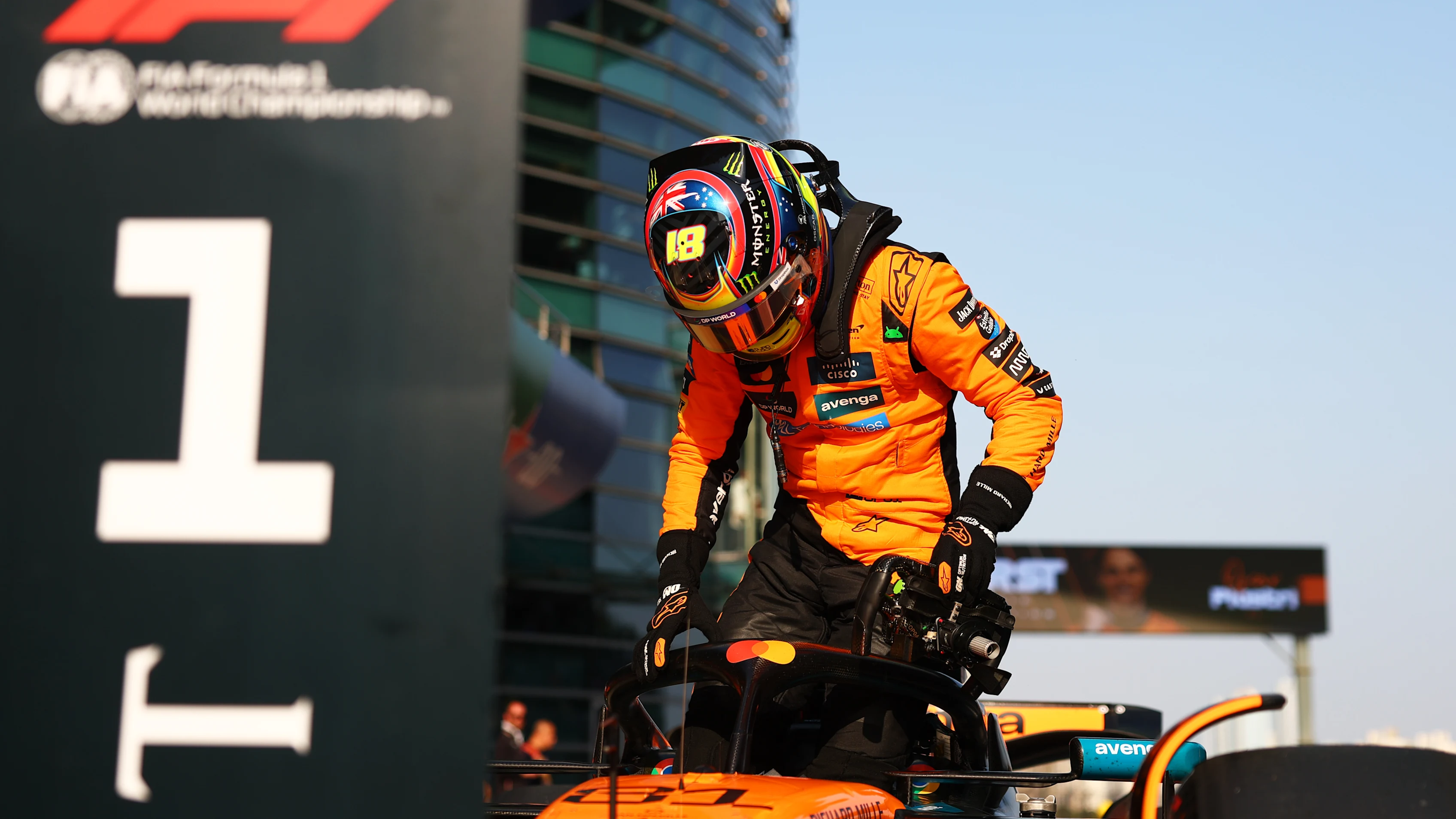 SHANGHAI, CHINA - MARCH 22: Pole position qualifier Oscar Piastri of Australia and McLaren arrives