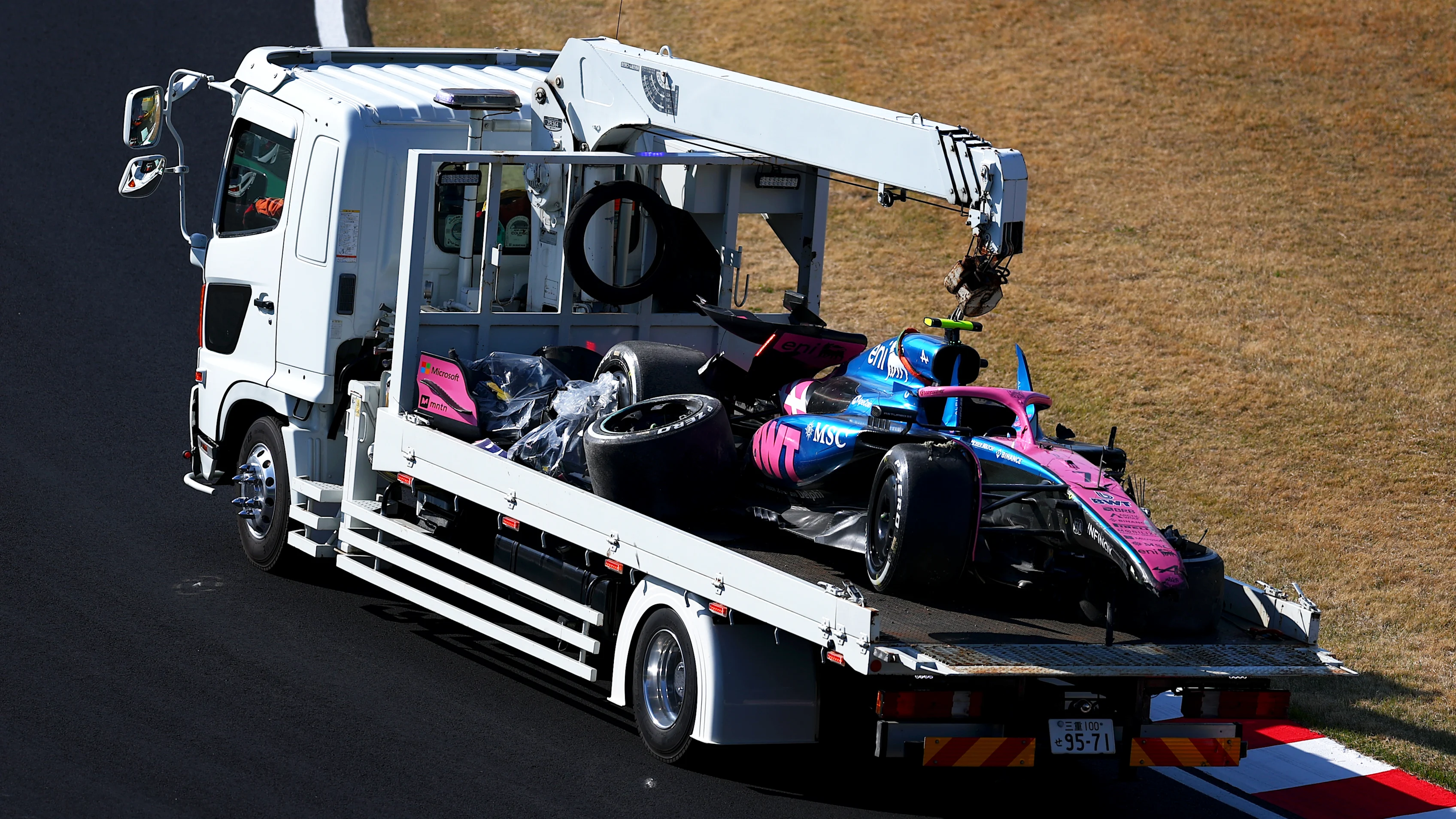 SUZUKA, JAPAN - APRIL 04: The damaged car of Jack Doohan of Australia driving the (7) Alpine F1