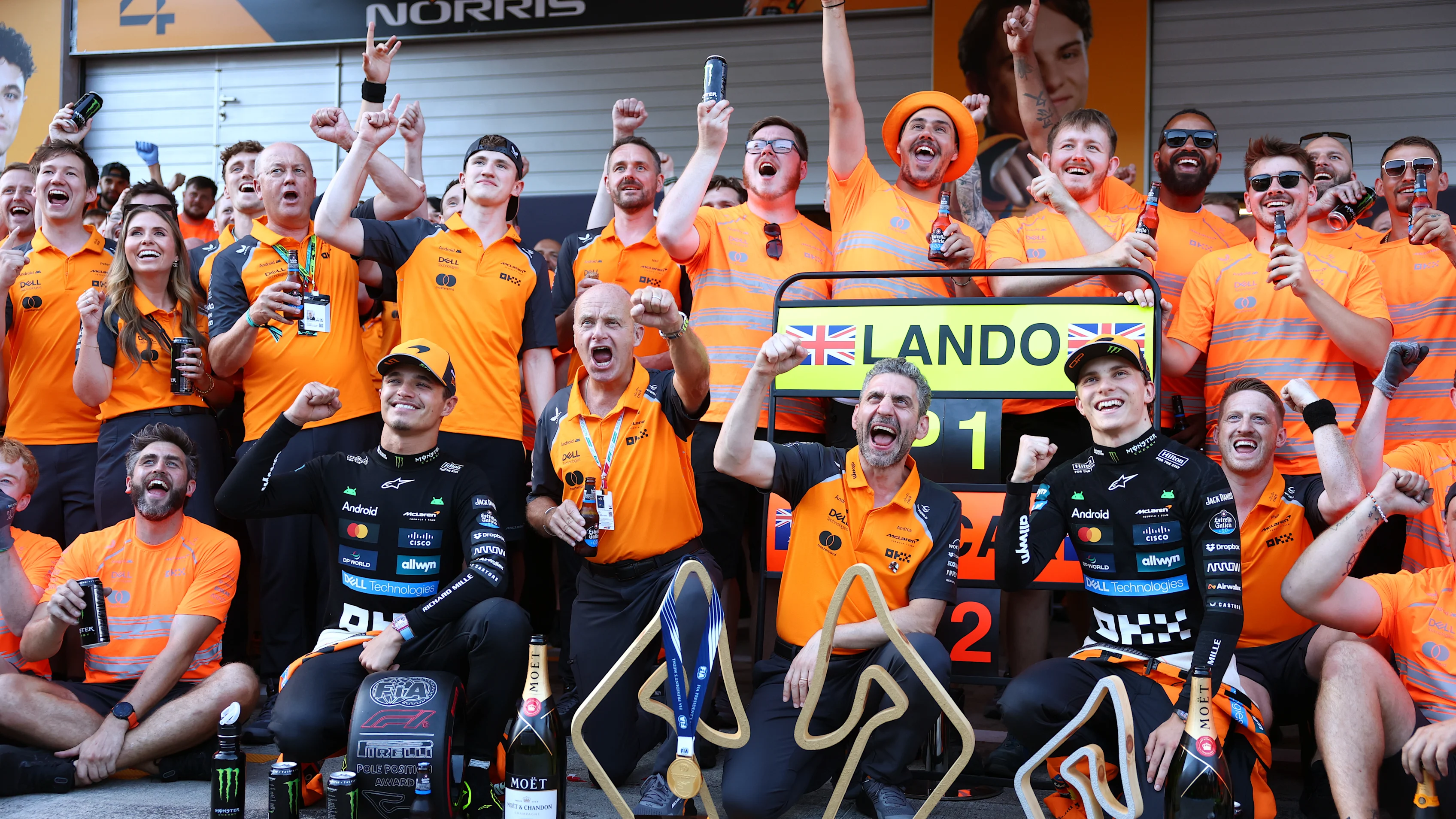 SPIELBERG, AUSTRIA - JUNE 29: Race winner Lando Norris of Great Britain and McLaren Andrea Stella,