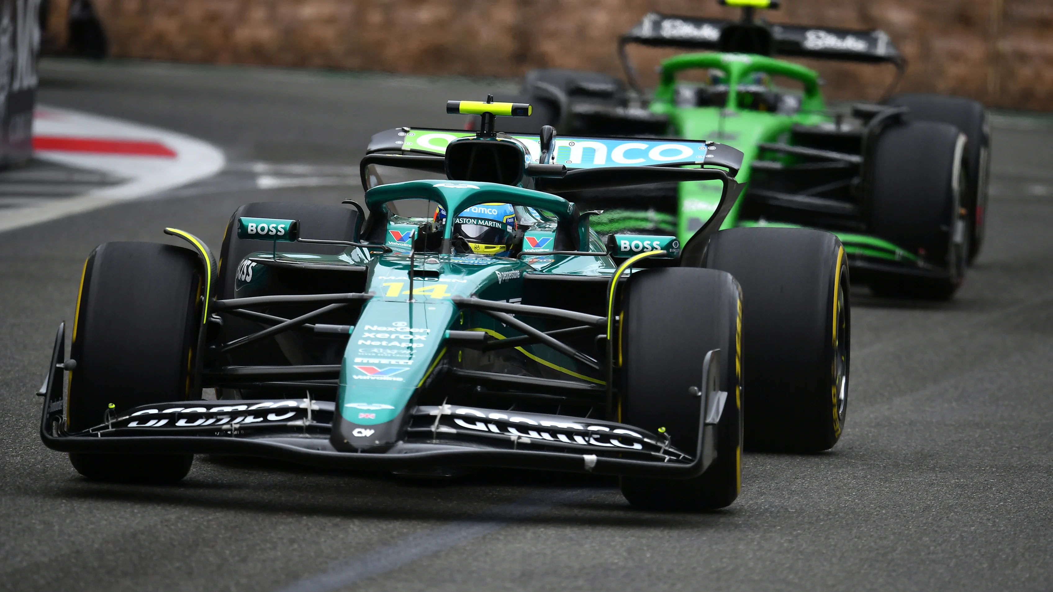 BAKU, AZERBAIJAN - SEPTEMBER 21: Fernando Alonso of Spain driving the (14) Aston Martin F1 Team