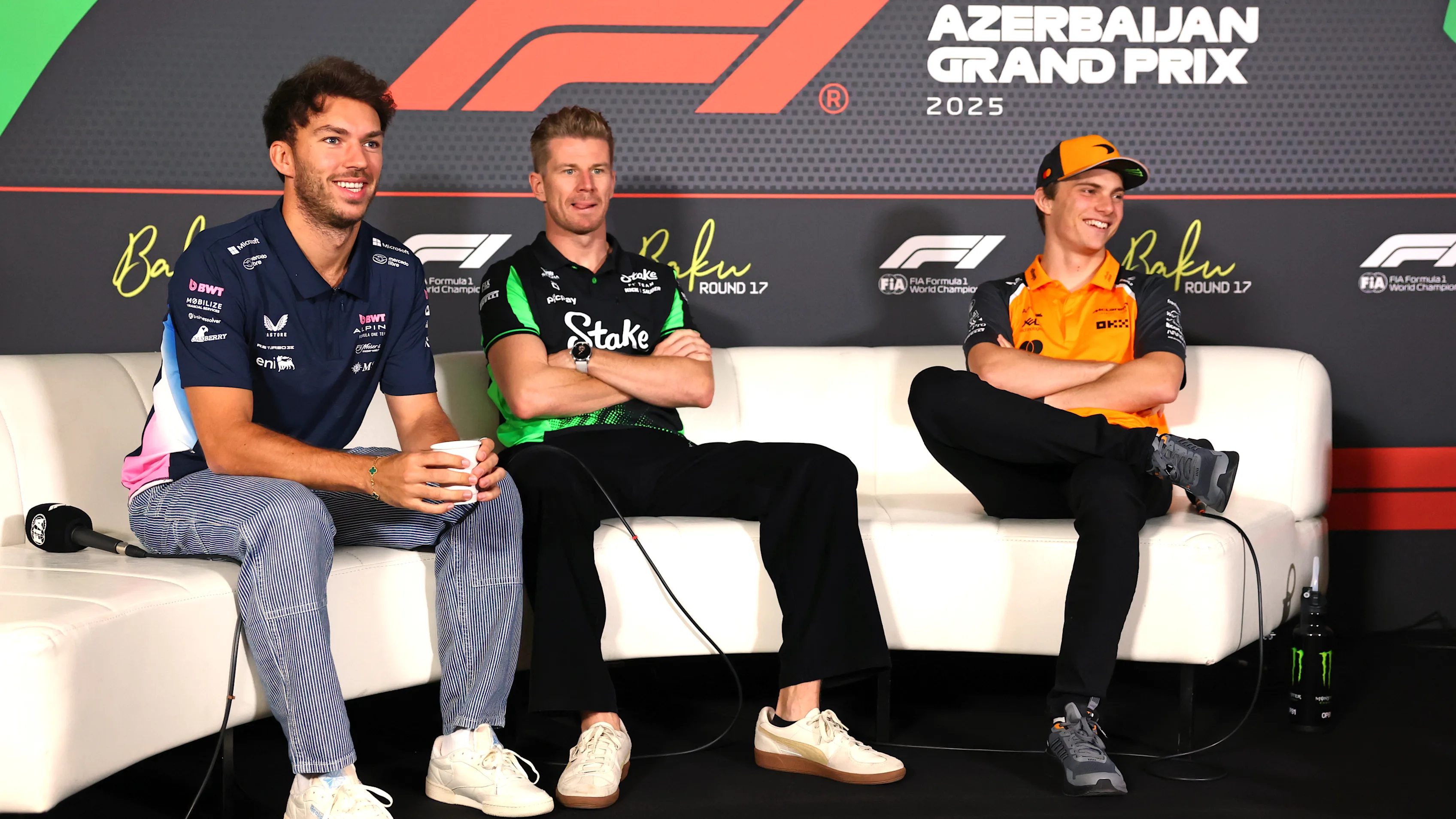 BAKU, AZERBAIJAN - SEPTEMBER 18: Pierre Gasly of France and Alpine F1, Nico Hulkenberg of Germany