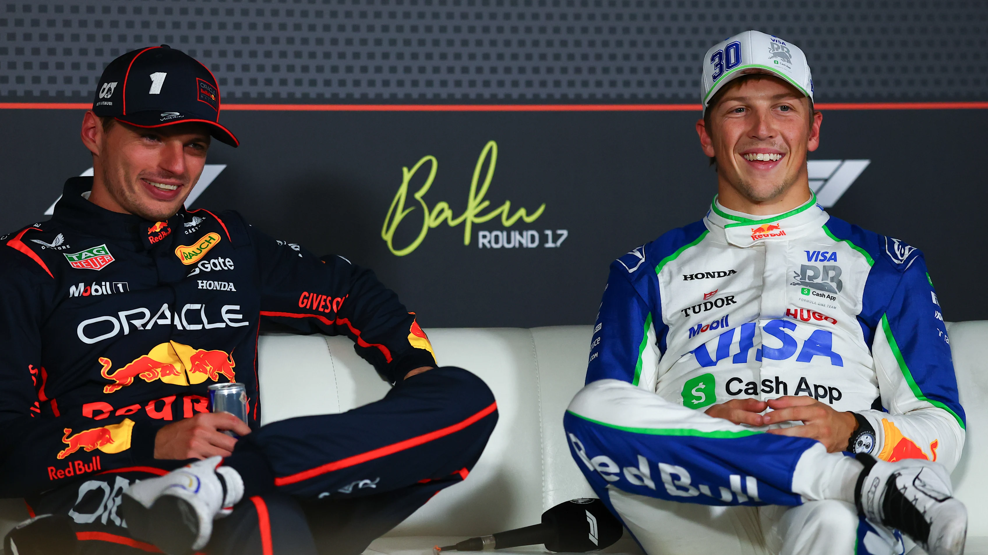 BAKU, AZERBAIJAN - SEPTEMBER 20: Pole position qualifier Max Verstappen of the Netherlands and