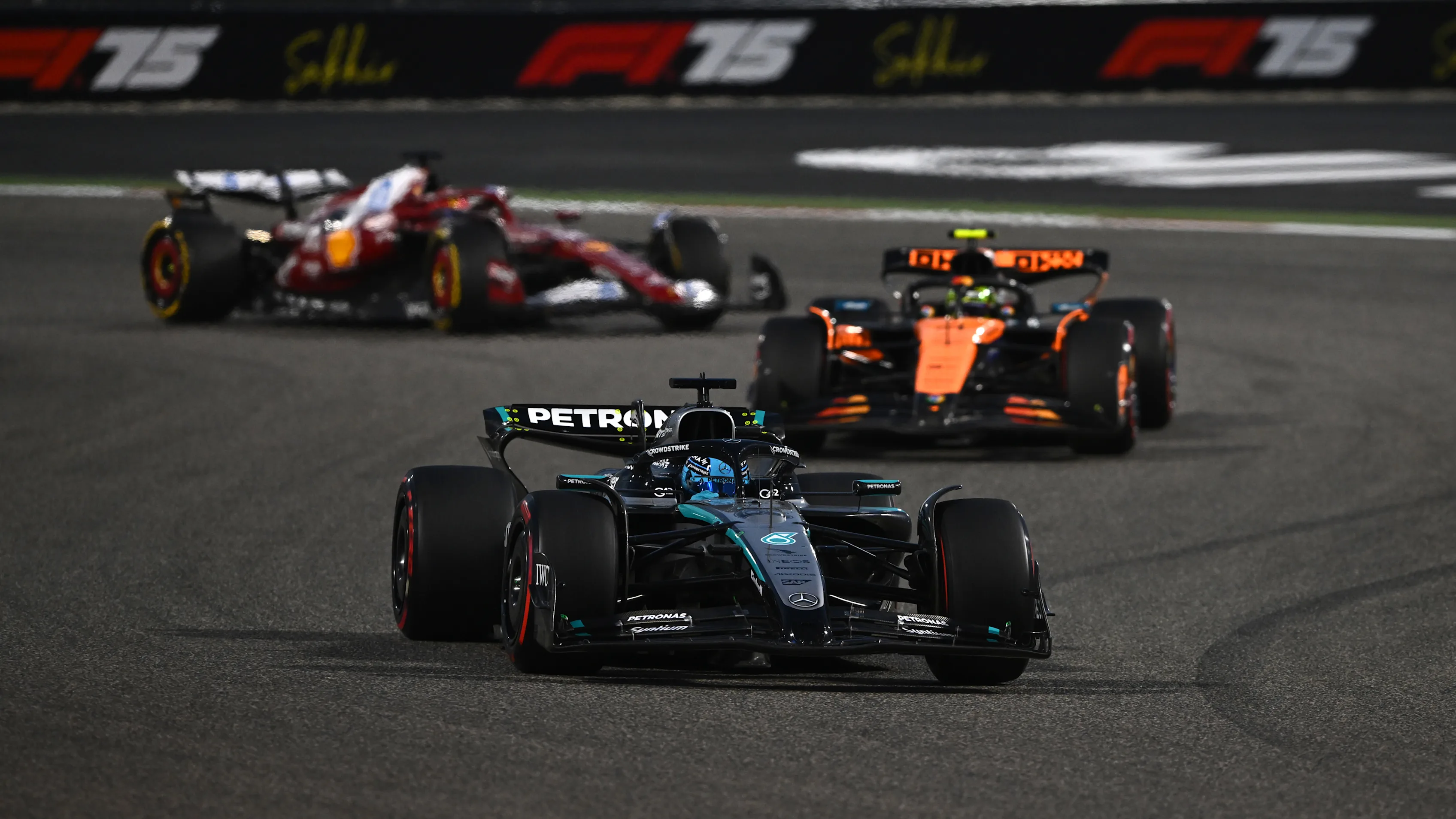 BAHRAIN, BAHRAIN - APRIL 13: George Russell of Great Britain driving the (63) Mercedes AMG Petronas