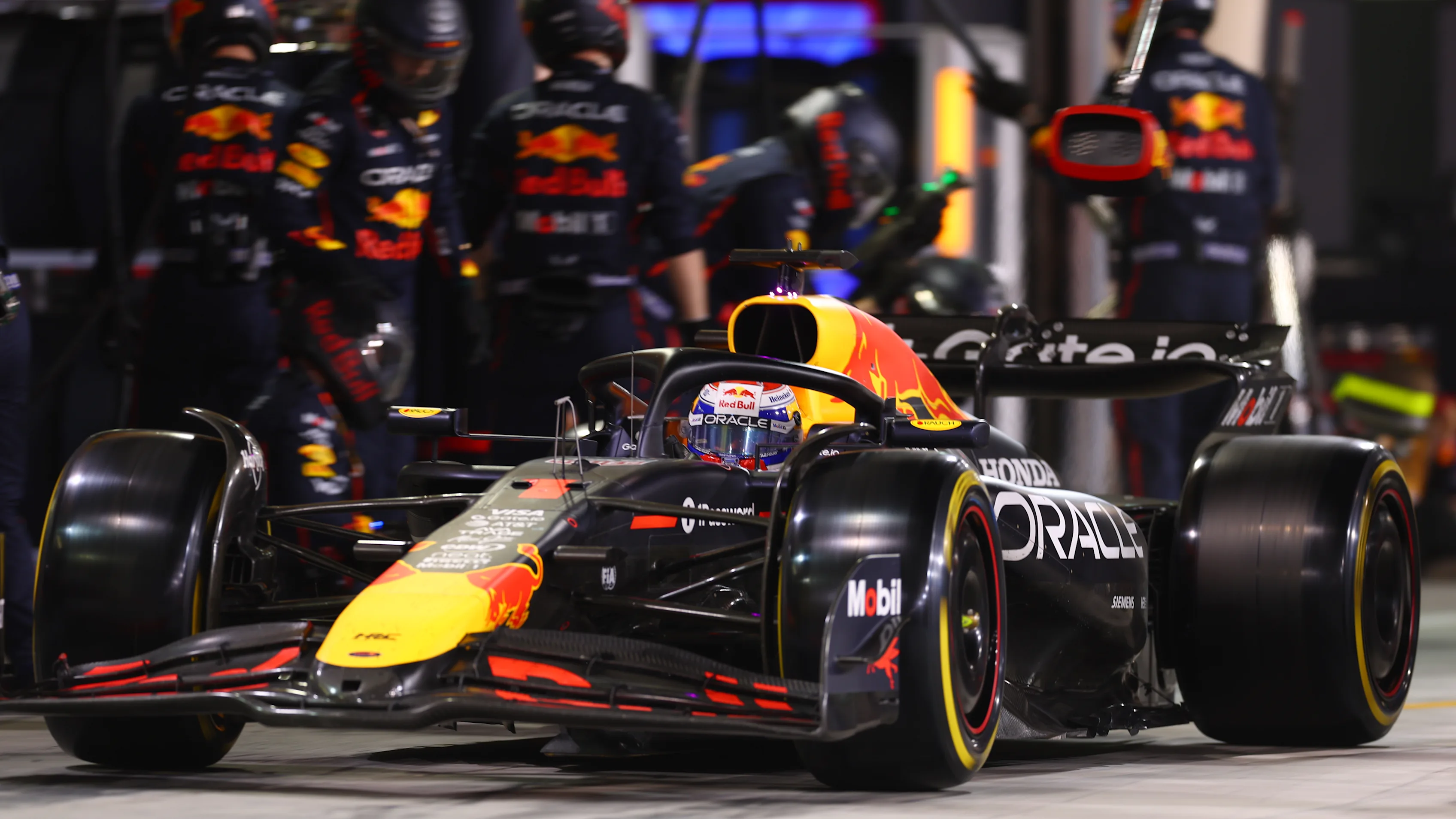 BAHRAIN, BAHRAIN - APRIL 13: Max Verstappen of the Netherlands driving the (1) Oracle Red Bull