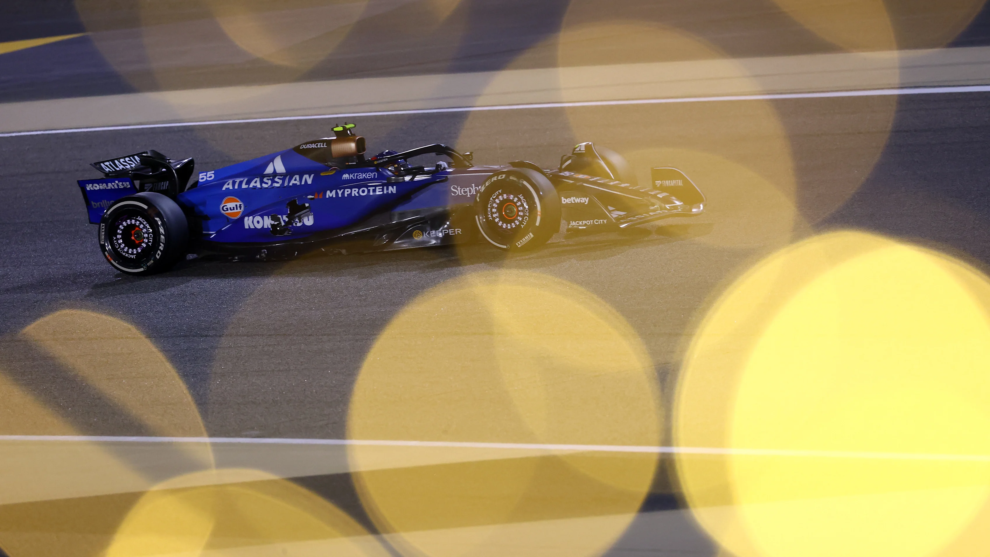 BAHRAIN, BAHRAIN - APRIL 13: Carlos Sainz of Spain driving the (55) Williams FW47 Mercedes on track