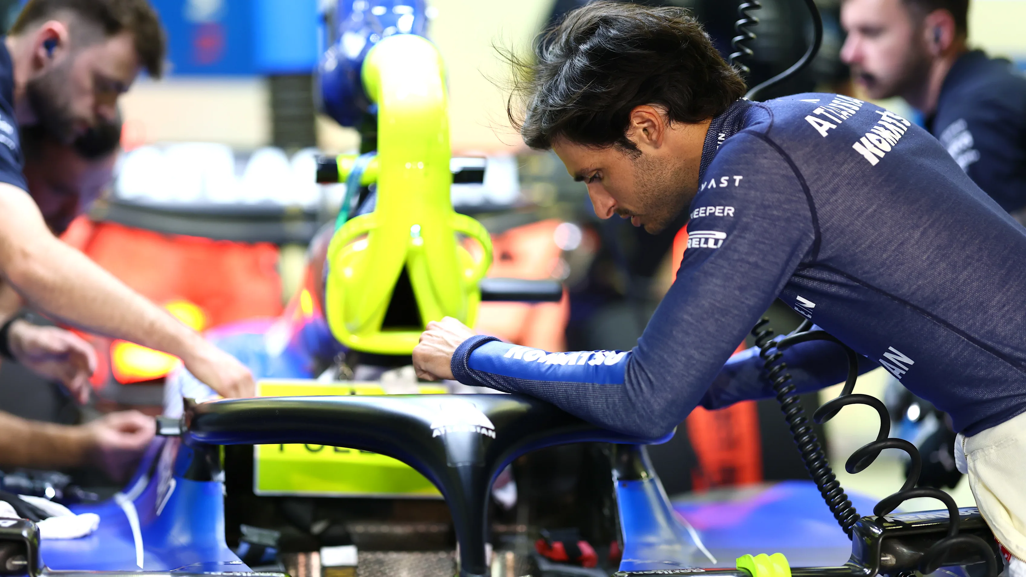 BAHRAIN, BAHRAIN - APRIL 11: Carlos Sainz of Spain and Williams prepares to drive in the garage