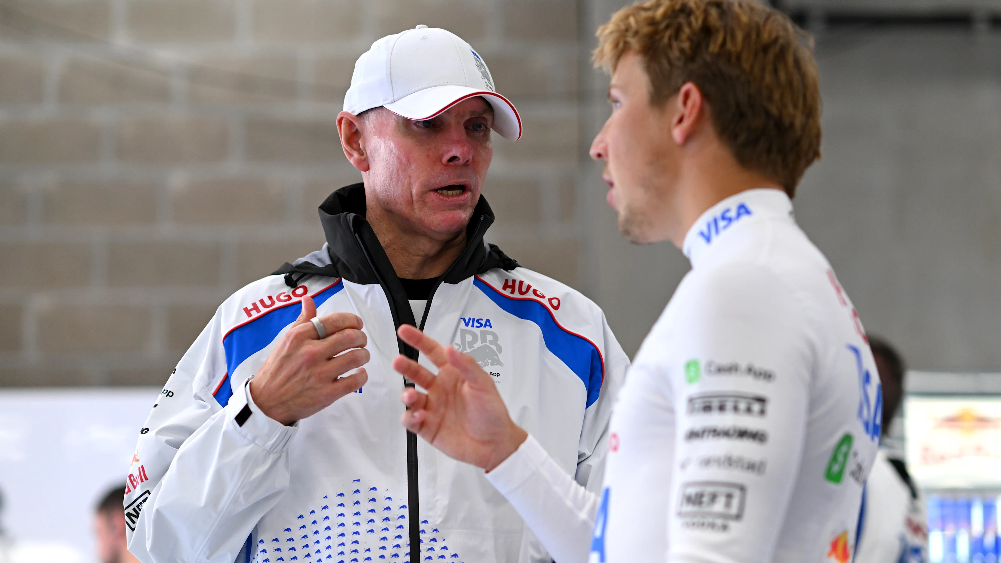 Alan Permane, Team Principal of Visa Cash App Racing Bulls talks with Liam