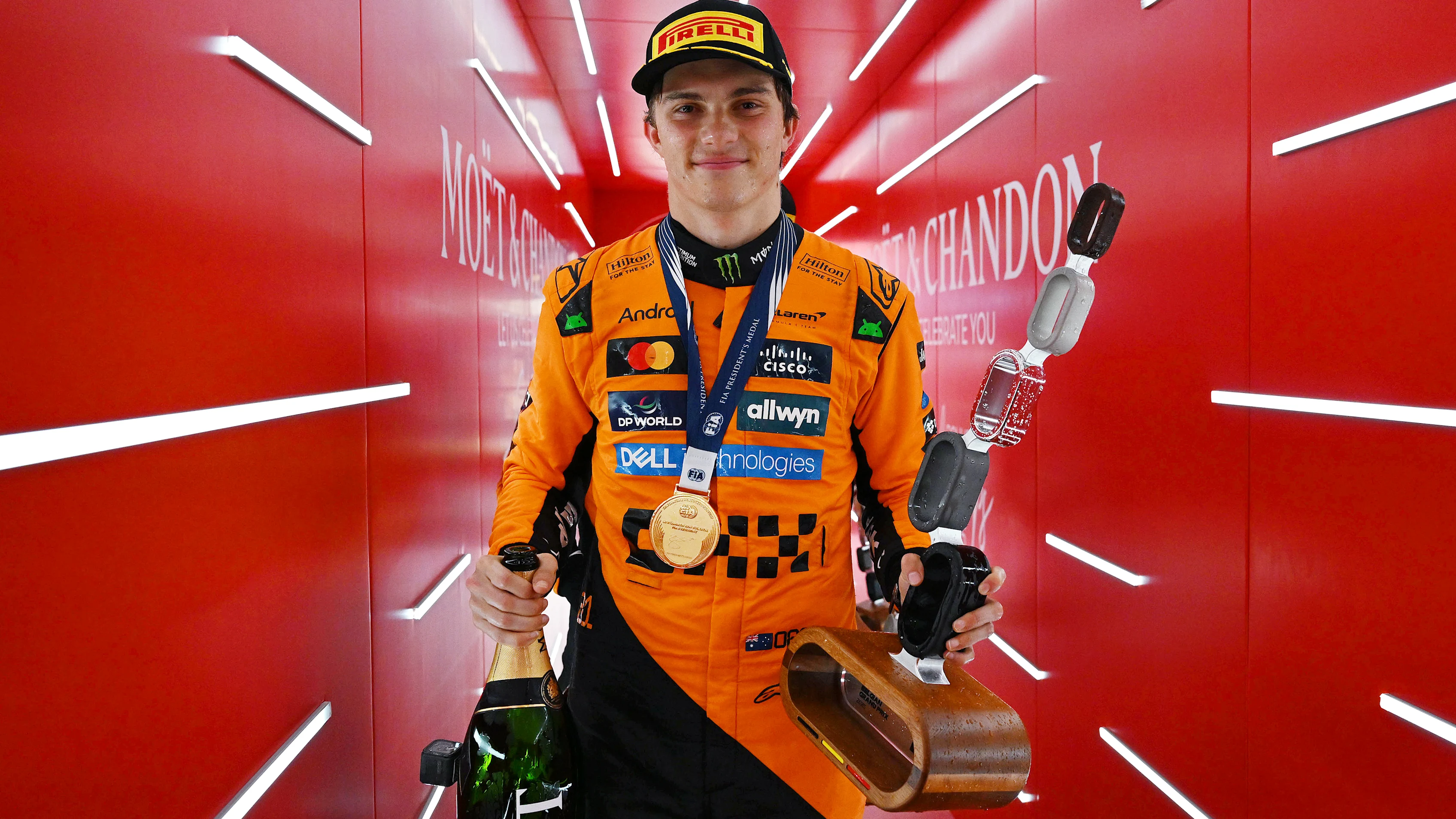 SPA, BELGIUM - JULY 27: Race winner Oscar Piastri of Australia and McLaren leaves the podium with