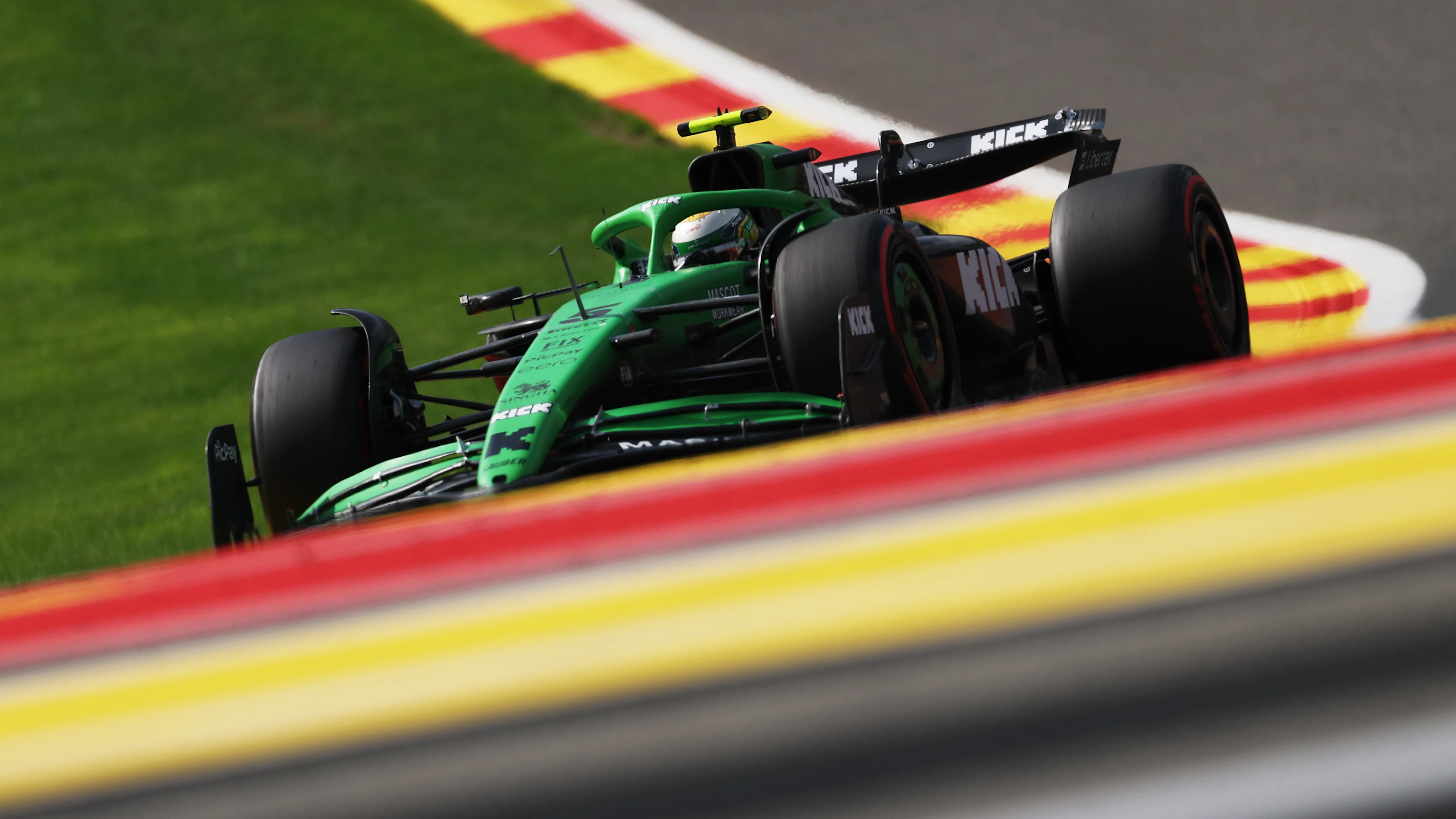 SPA, BELGIUM - JULY 26: Gabriel Bortoleto of Brazil driving the (5) Kick Sauber C45 Ferrari on track during qualifying ahead of the F1 Grand Prix of Belgium at Circuit de Spa-Francorchamps on July 26, 2025 in Spa, Belgium. (Photo by Ryan Pierse/Getty Images)