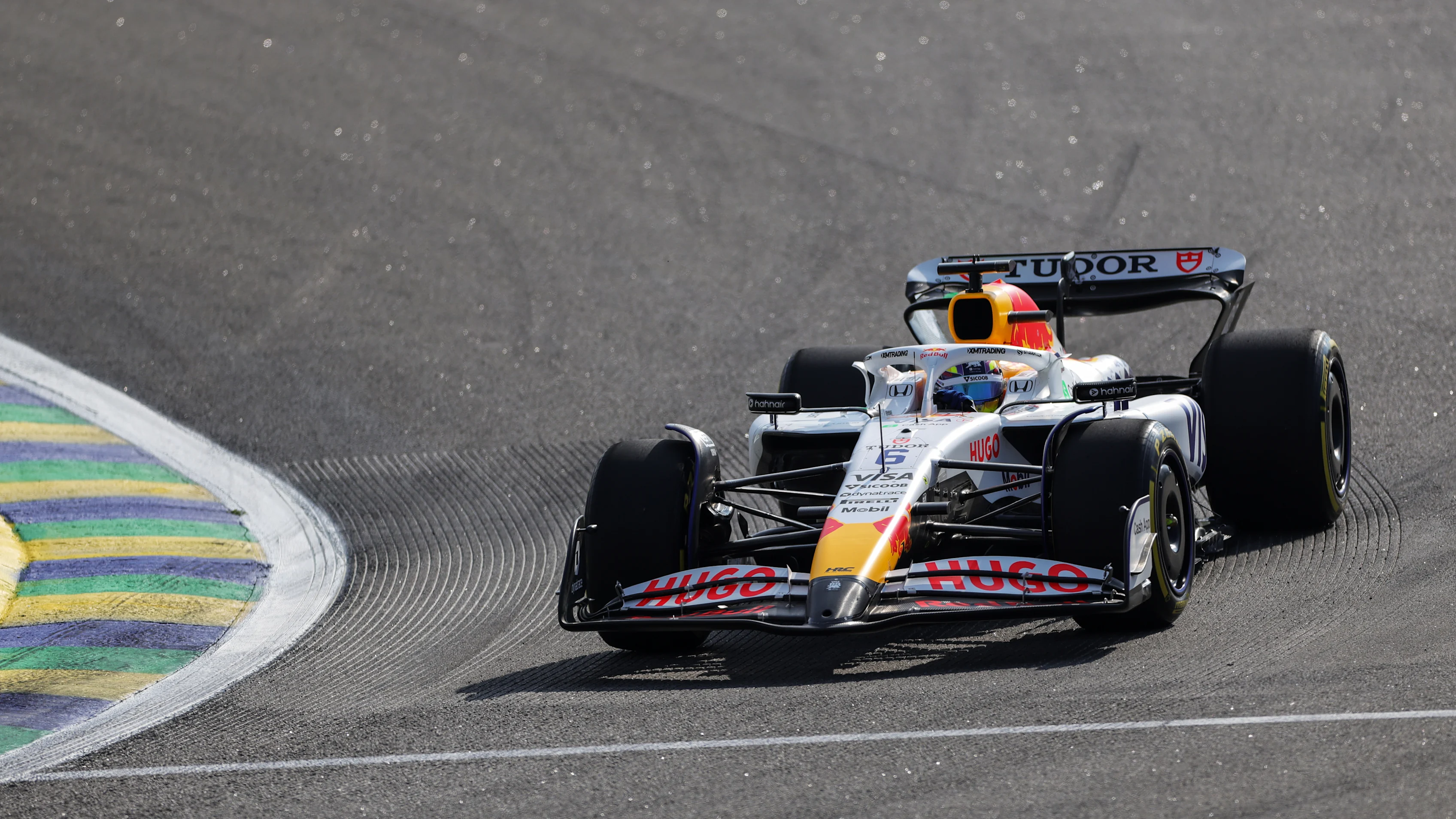SAO PAULO, BRAZIL - NOVEMBER 07: Isack Hadjar of France driving the (6) Visa Cash App Racing Bulls VCARB 02 on track during Sprint Qualifying ahead of the F1 Grand Prix of Brazil at Autodromo Jose Carlos Pace on November 07, 2025 in Sao Paulo, Brazil. (Photo by Anni Graf - Formula 1/Formula 1 via Getty Images)