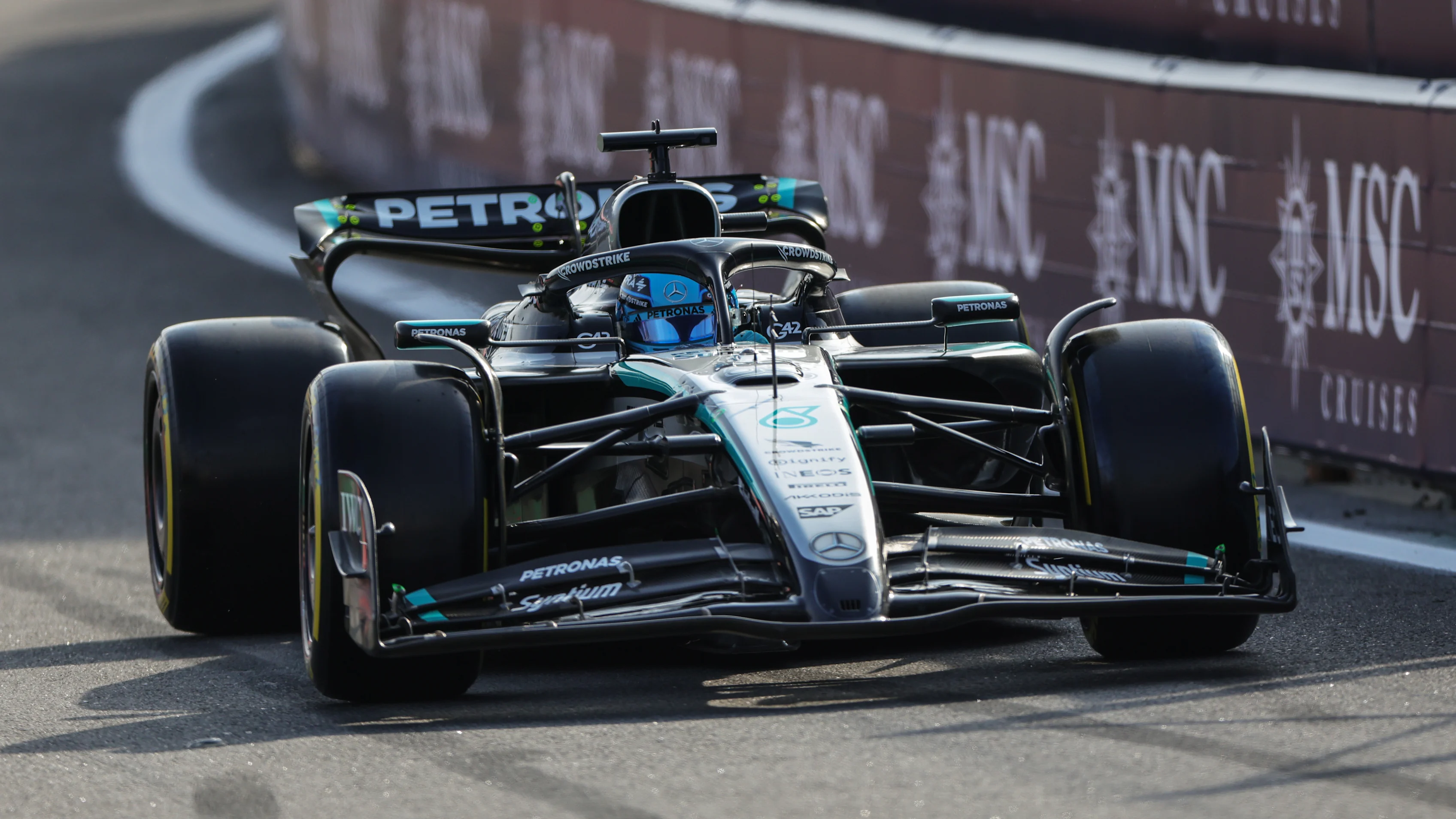 SAO PAULO, BRAZIL - NOVEMBER 07: George Russell of Great Britain driving the (63) Mercedes AMG