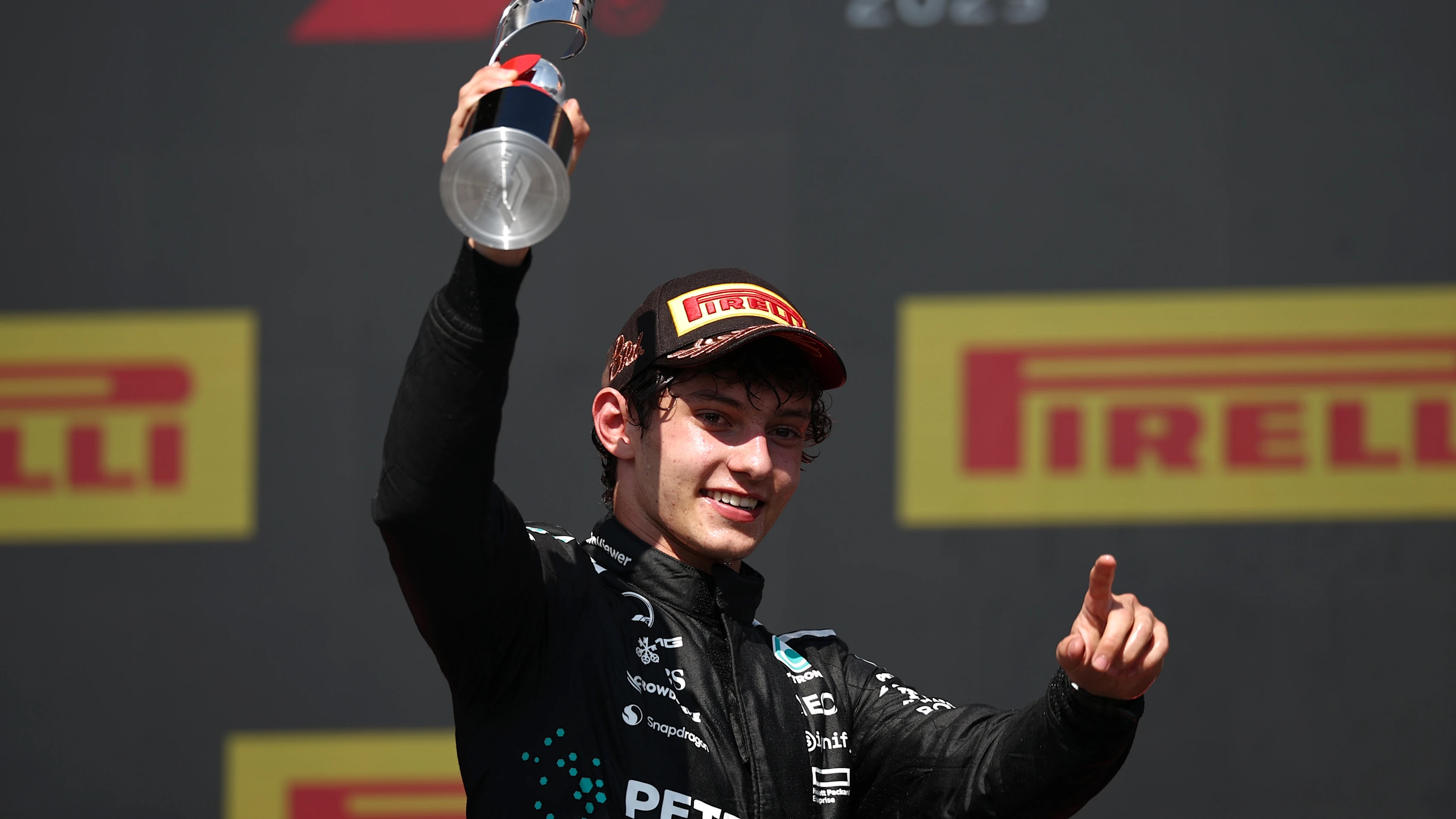 MONTREAL, QUEBEC - JUNE 15: Third placed Andrea Kimi Antonelli of Italy and Mercedes AMG Petronas