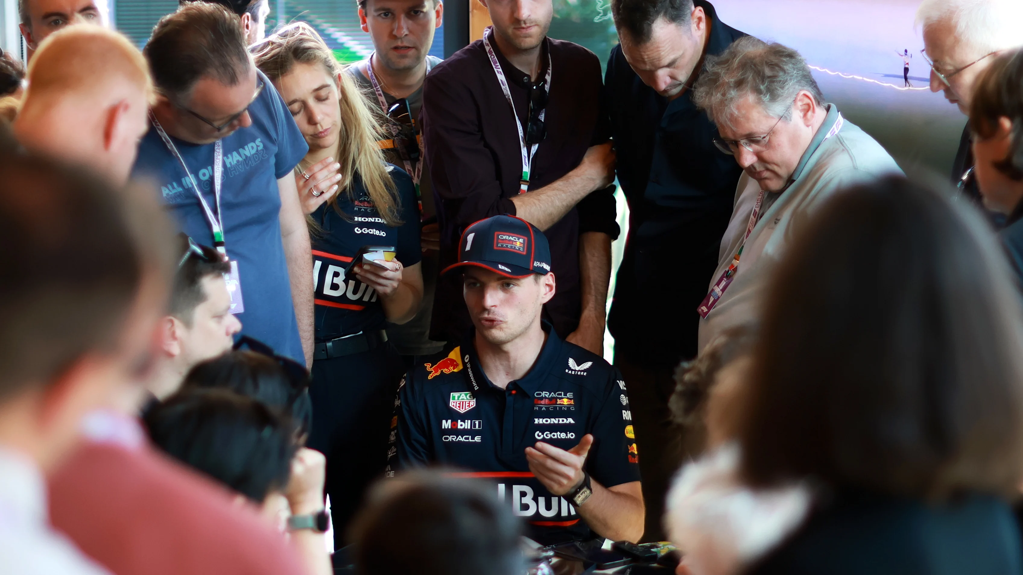 IMOLA, ITALY - MAY 15: Max Verstappen of the Netherlands and Oracle Red Bull Racing talks to the
