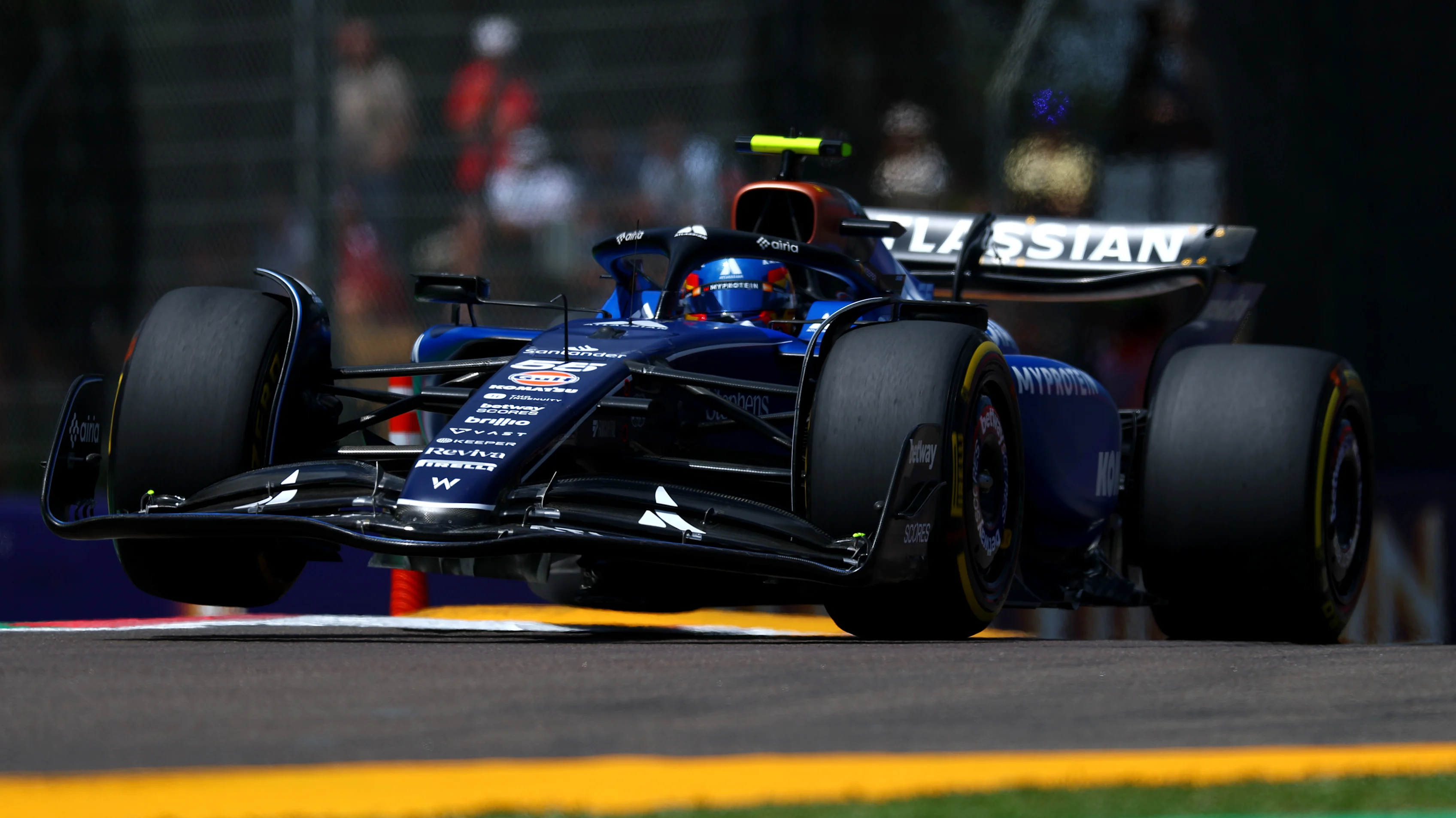 IMOLA, ITALY - MAY 17: Carlos Sainz of Spain driving the (55) Williams FW47 Mercedes lifts a wheel