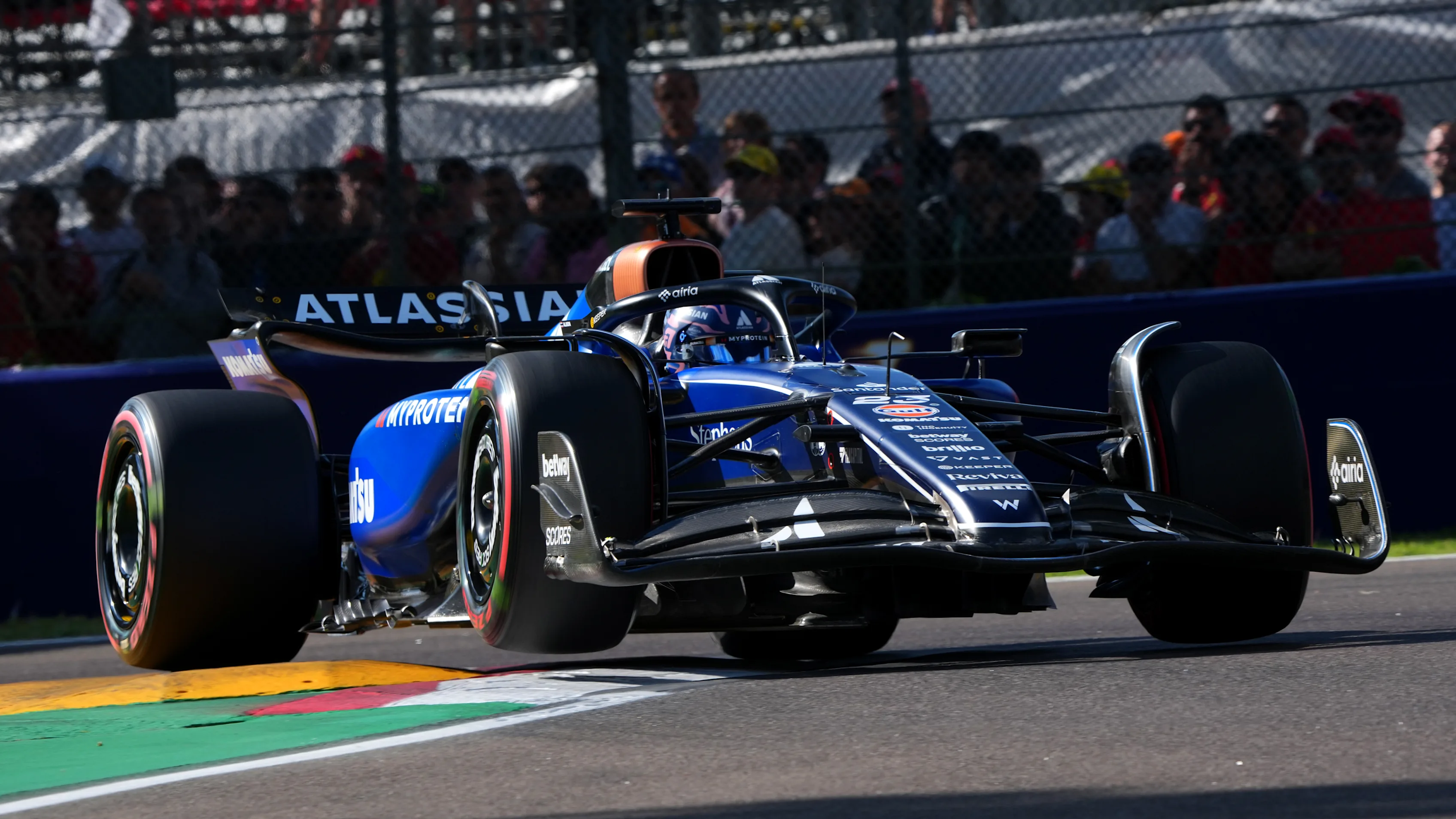 IMOLA, ITALY - MAY 17: Alexander Albon of Thailand driving the (23) Williams FW47 Mercedes lifts a