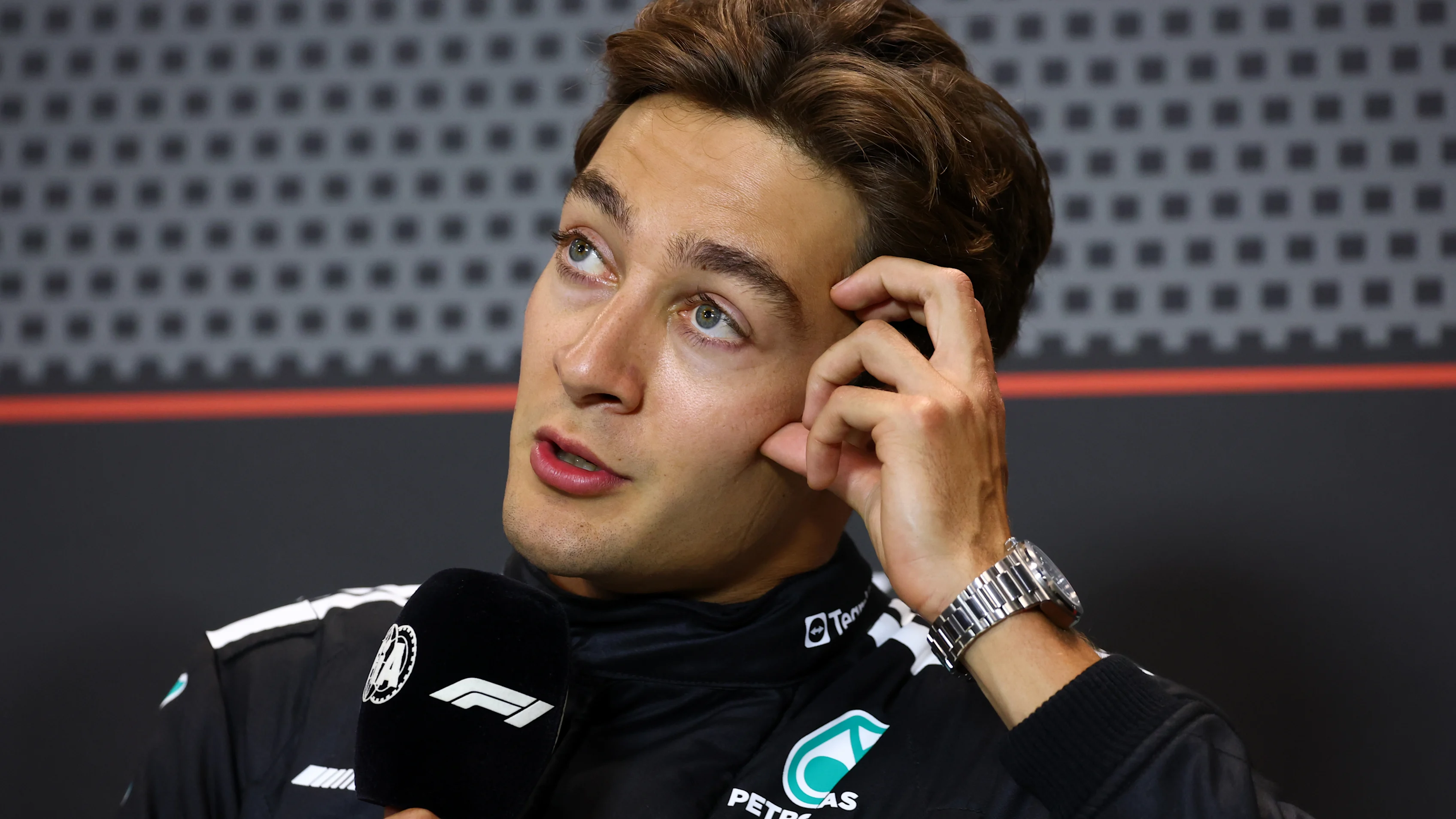 IMOLA, ITALY - MAY 17: Third placed qualifier George Russell of Great Britain and Mercedes AMG