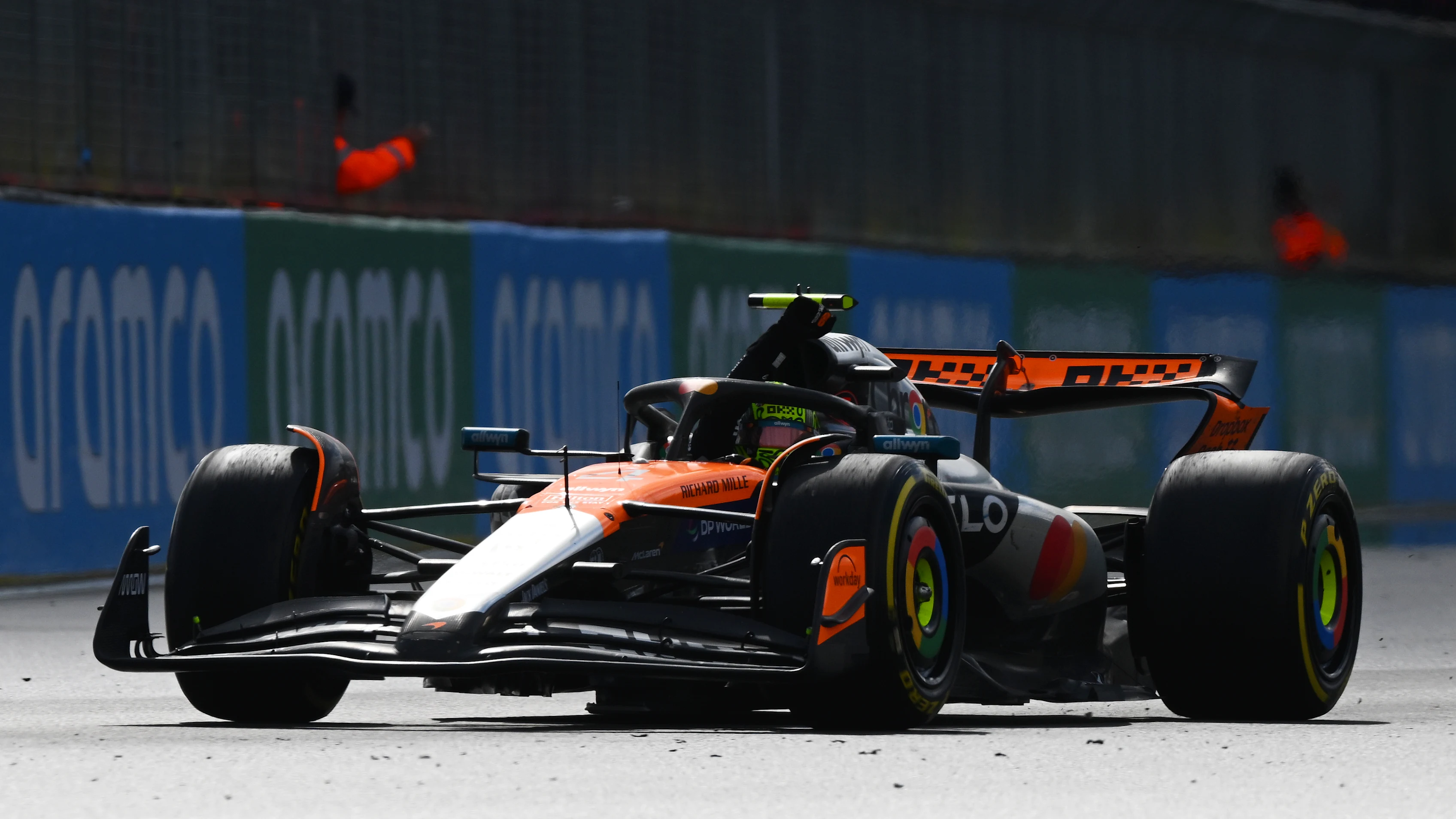 NORTHAMPTON, ENGLAND - JULY 06: Race winner Lando Norris of Great Britain and McLaren celebrates on