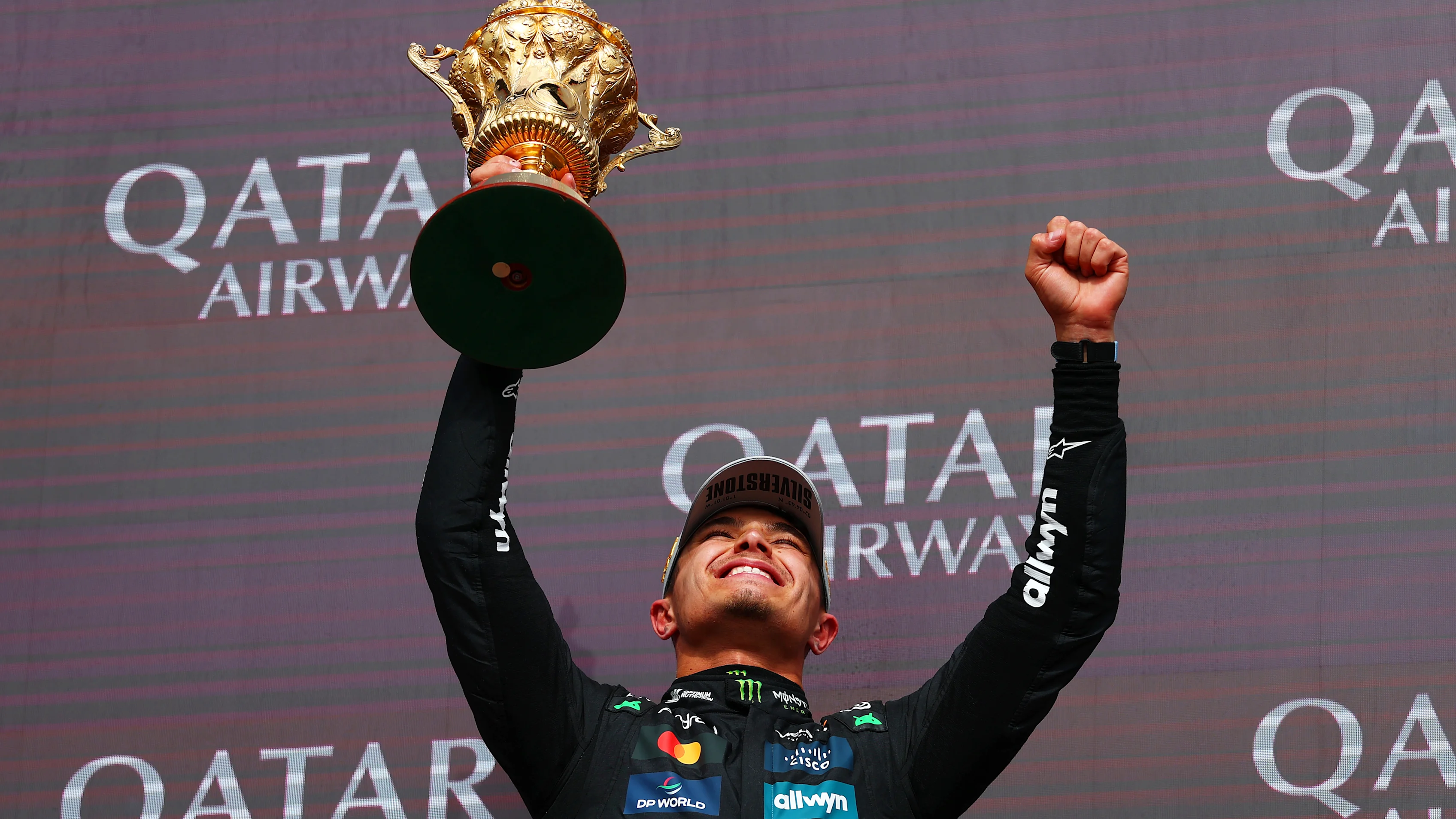 NORTHAMPTON, ENGLAND - JULY 06: Race winner Lando Norris of Great Britain and McLaren celebrates on