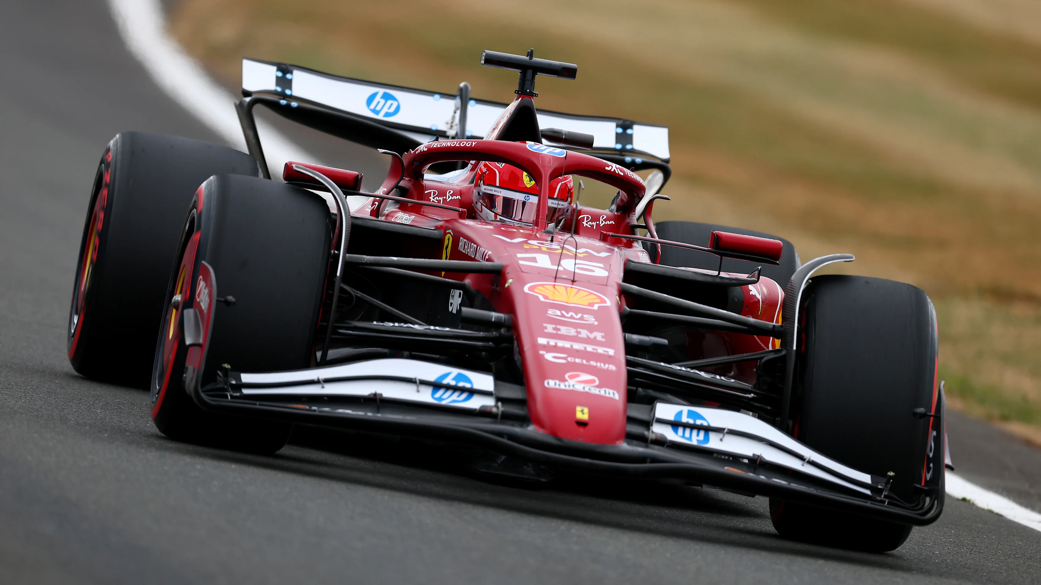 NORTHAMPTON, ENGLAND - JULY 05: Charles Leclerc of Monaco driving the (16) Scuderia Ferrari SF-25