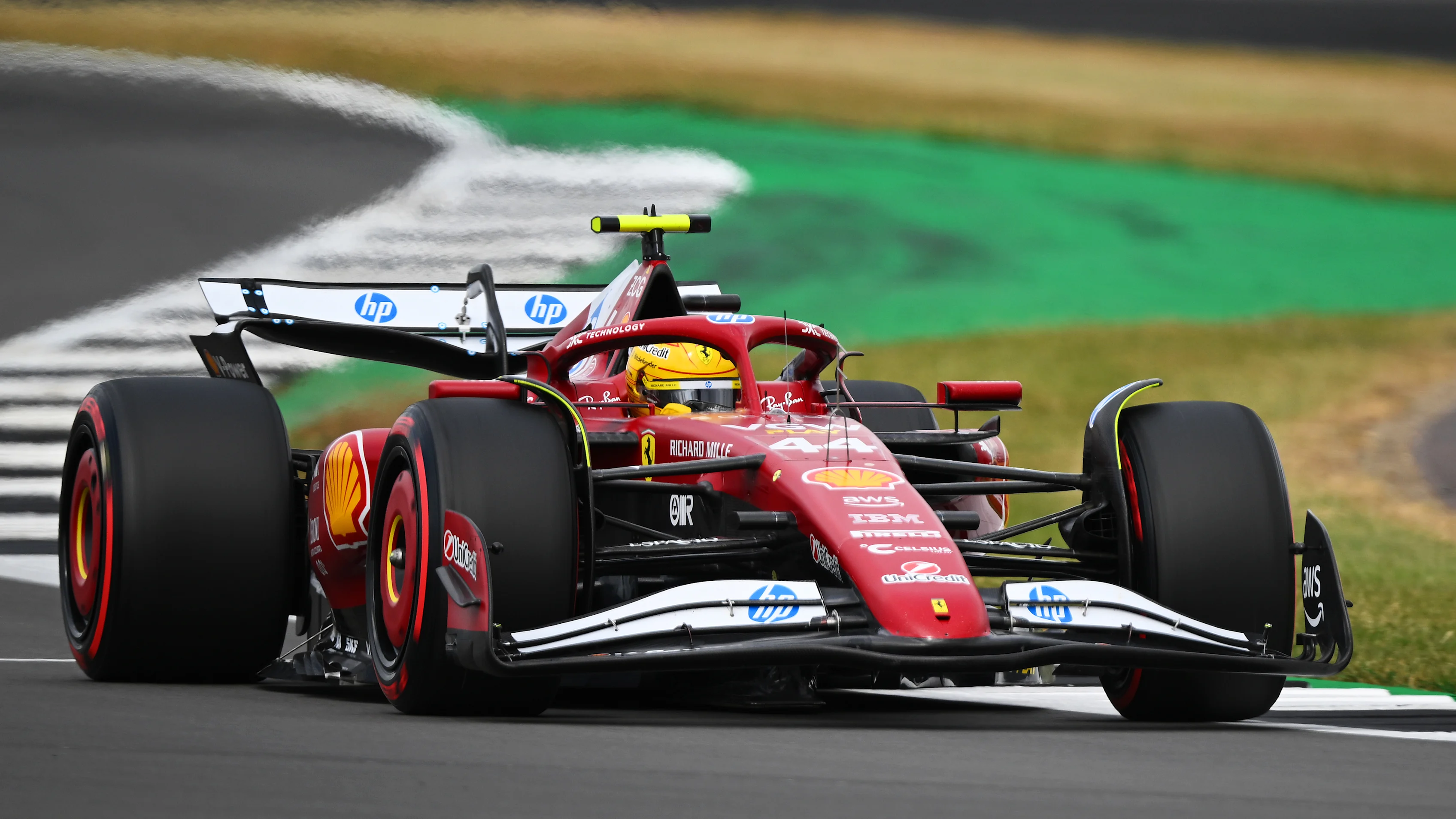 NORTHAMPTON, ENGLAND - JULY 05: Lewis Hamilton of Great Britain driving the (44) Scuderia Ferrari