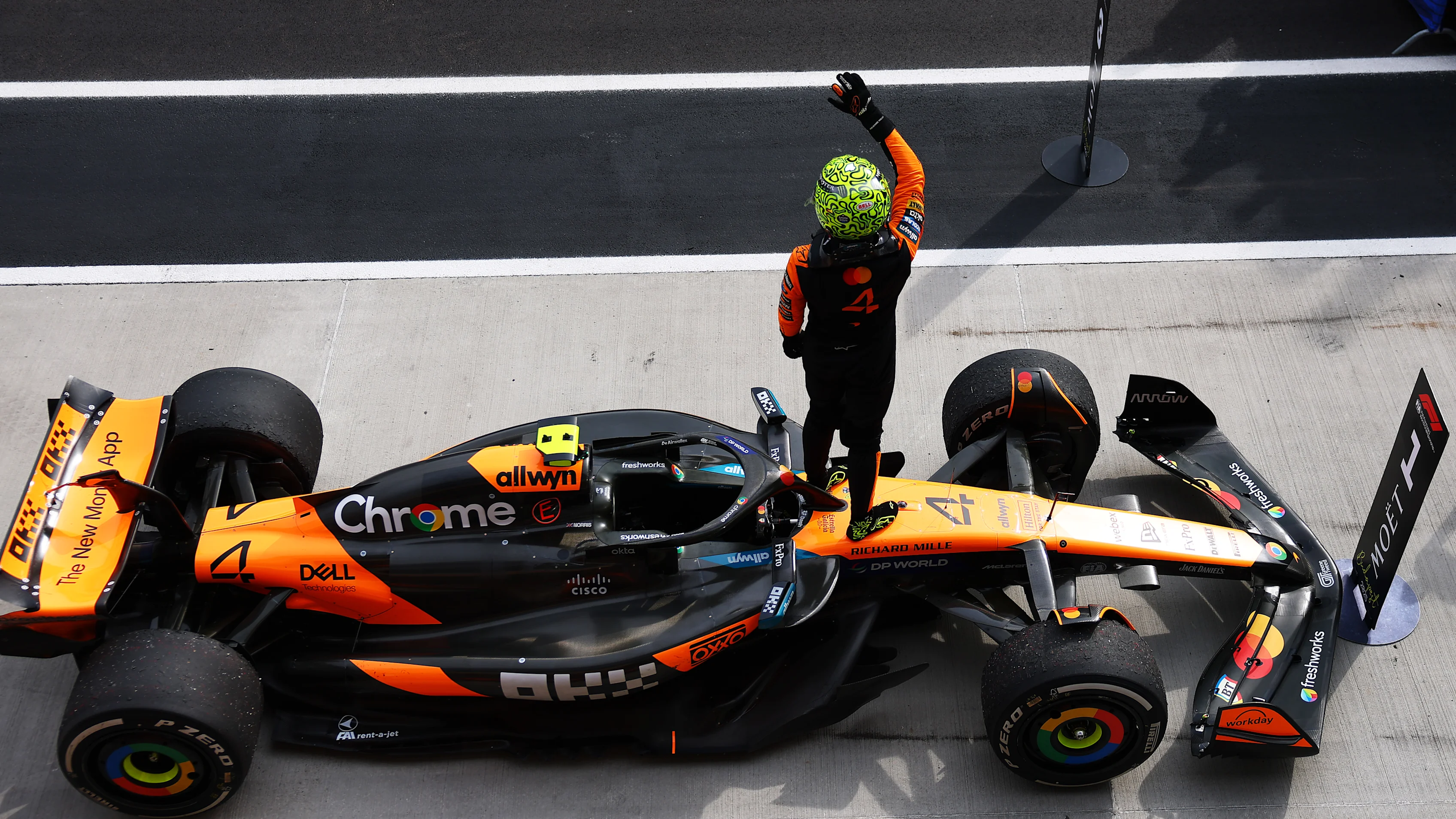 BUDAPEST, HUNGARY - AUGUST 03: Race winner Lando Norris of Great Britain and McLaren celebrates in