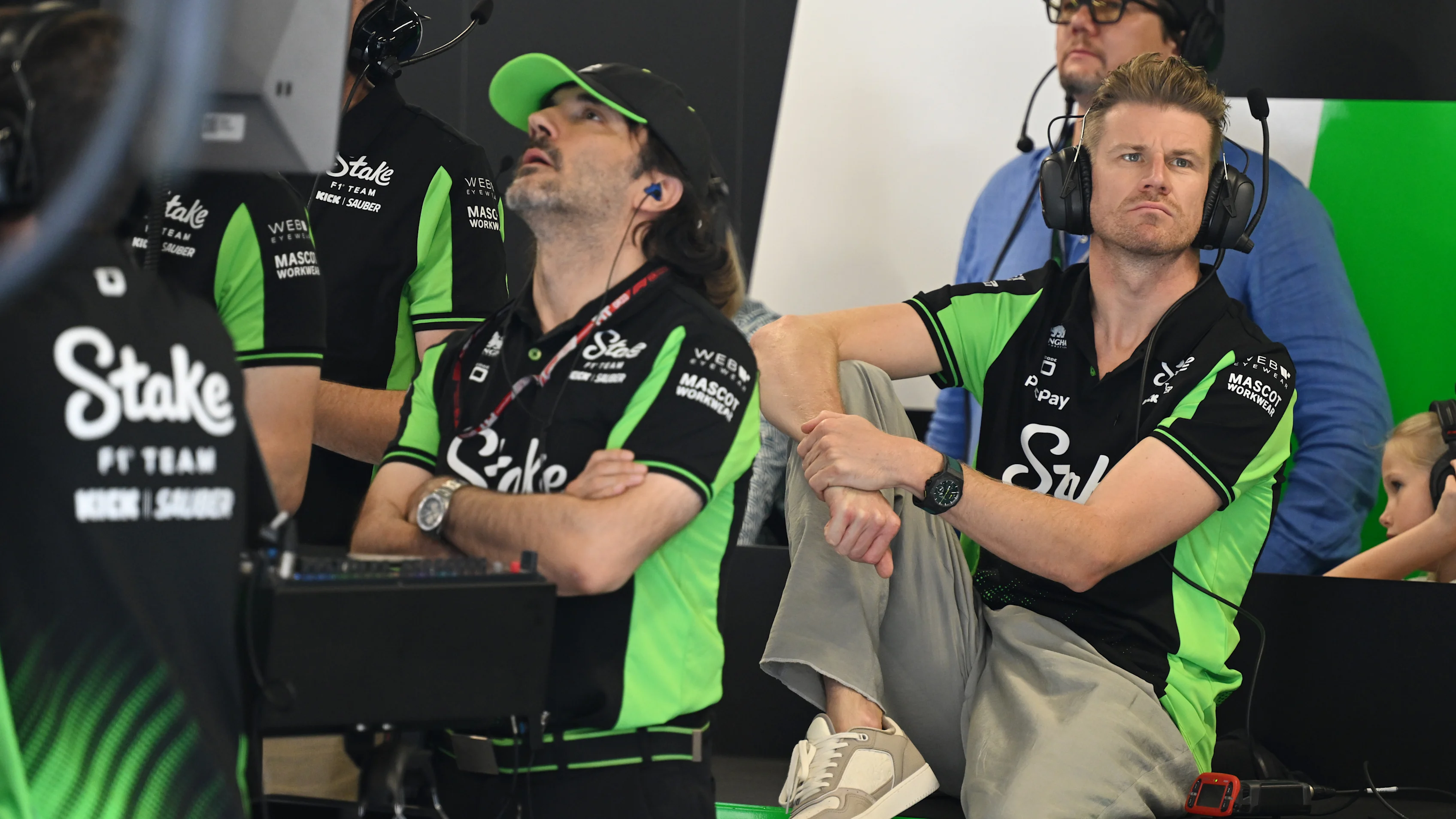 BUDAPEST, HUNGARY - AUGUST 01: Nico Hulkenberg of Germany and Stake F1 Team Kick Sauber in the garage during practice ahead of the F1 Grand Prix of Hungary at Hungaroring on August 01, 2025 in Budapest, Hungary. (Photo by Mark Sutton - Formula 1/Formula 1 via Getty Images)