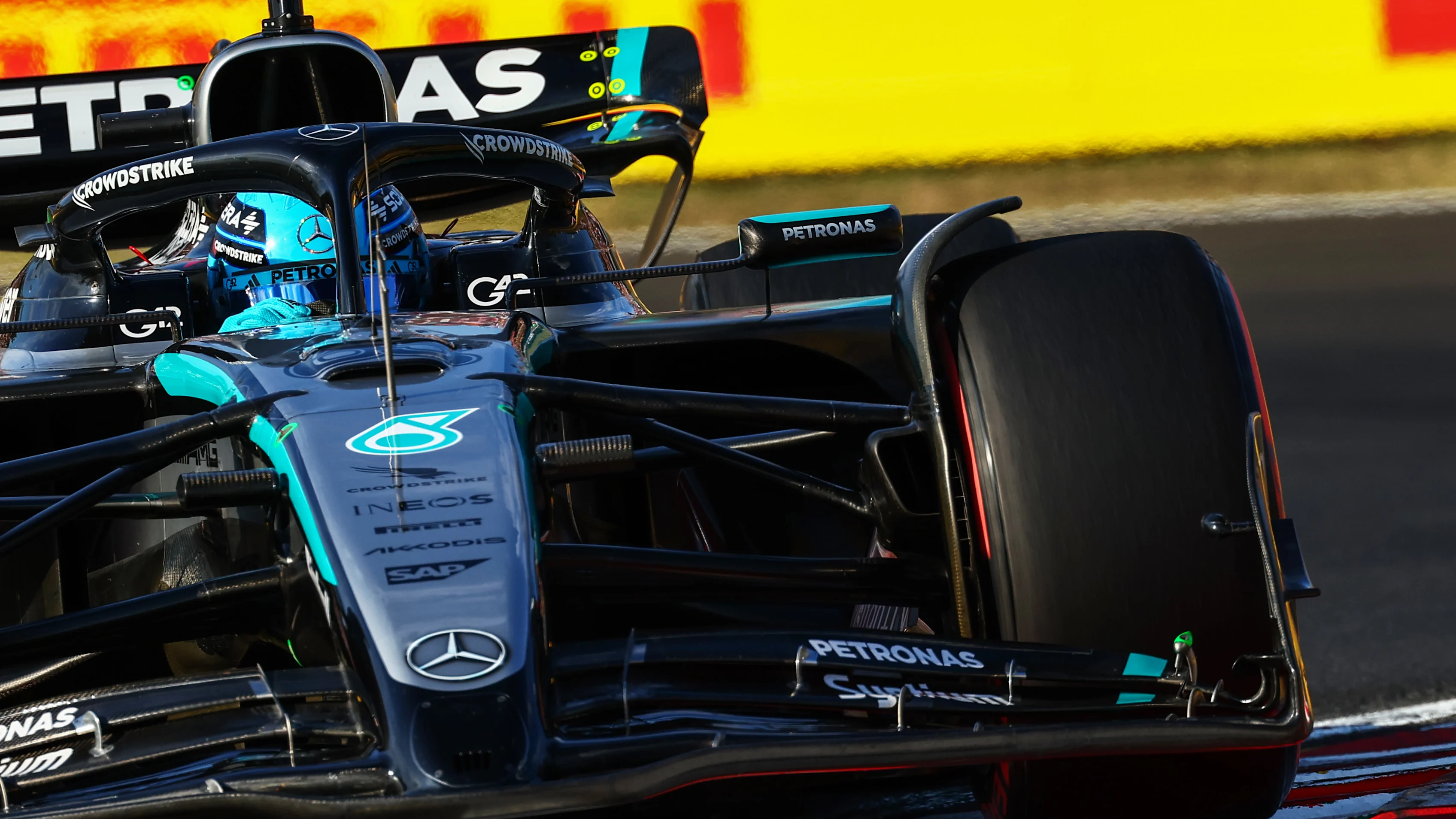 BUDAPEST, HUNGARY - AUGUST 01: George Russell of Great Britain driving the (63) Mercedes AMG