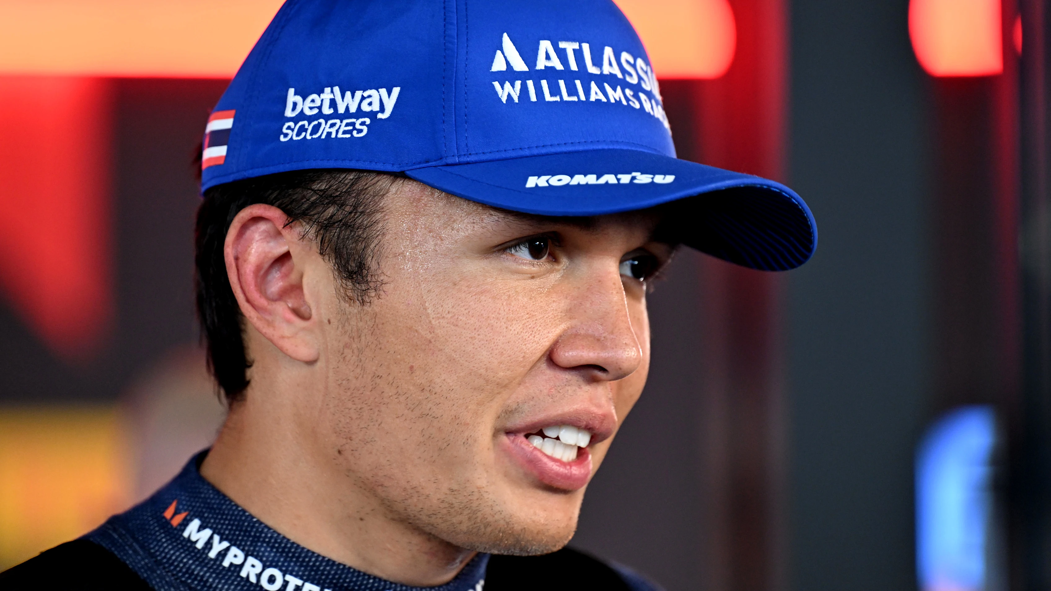 MONZA, ITALY - SEPTEMBER 04: Alexander Albon of Thailand and Williams talks to the media during
