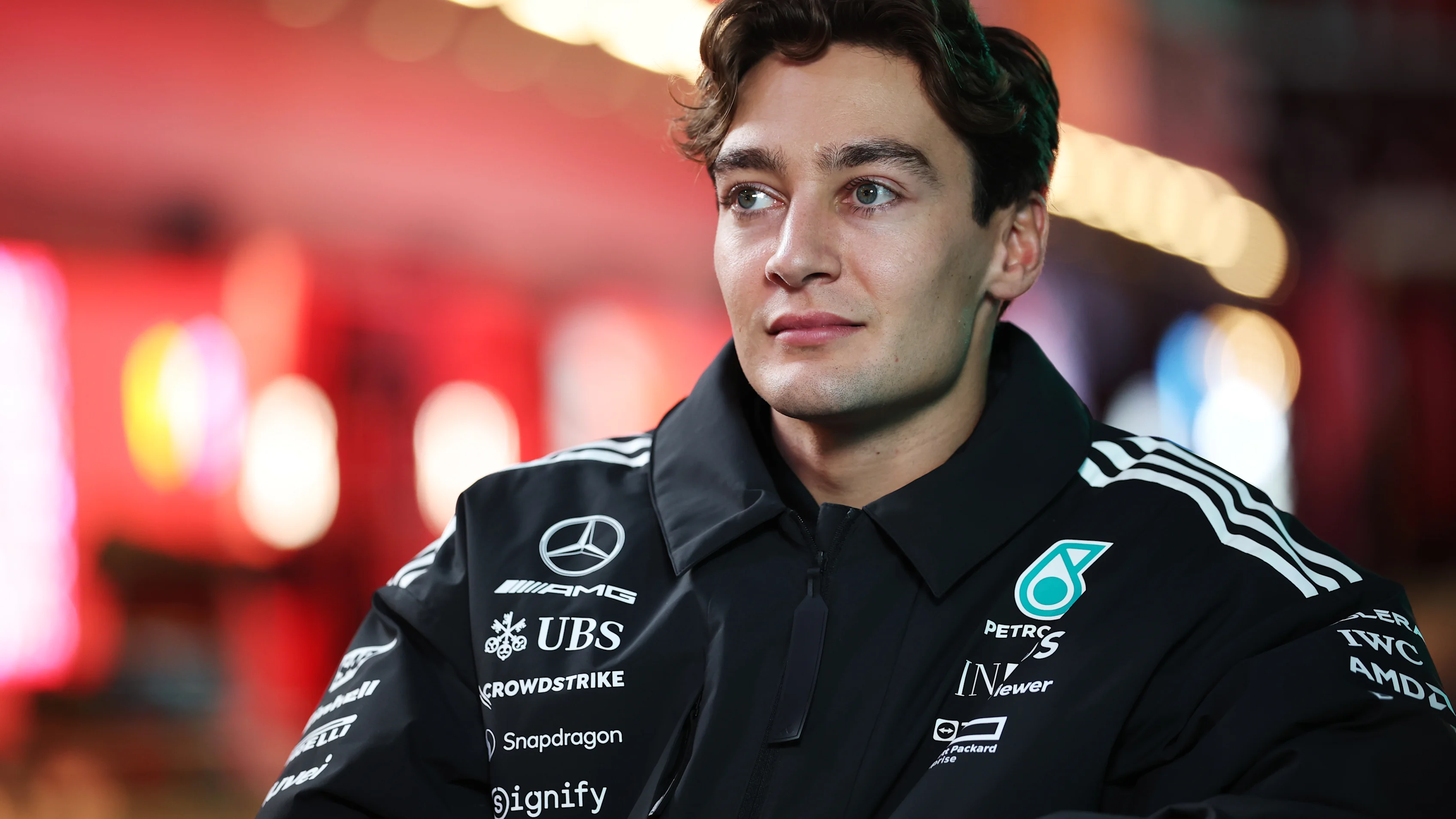 LAS VEGAS, NEVADA - NOVEMBER 19: George Russell of Great Britain and Mercedes AMG Petronas F1 Team
