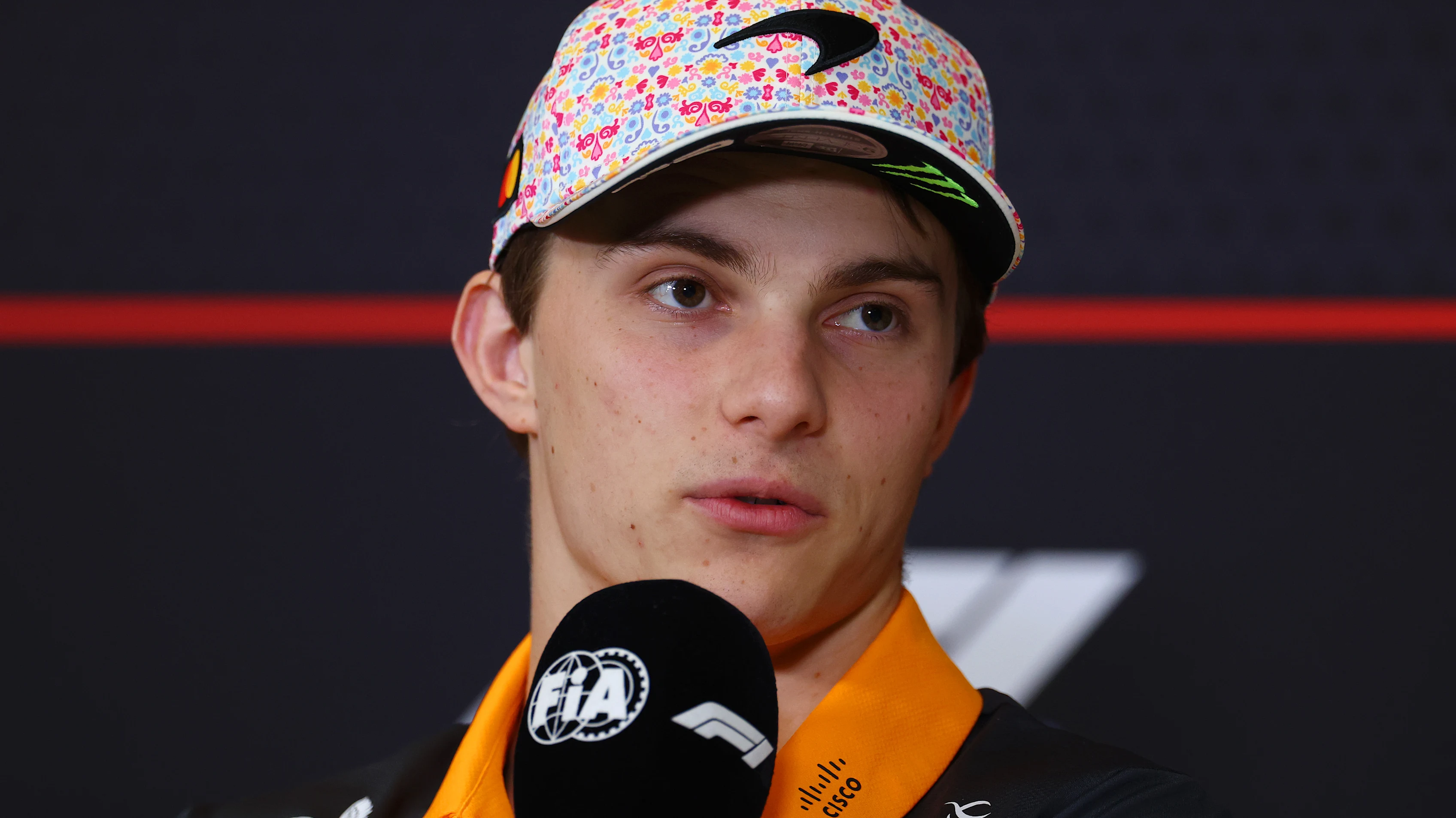 MEXICO CITY, MEXICO - OCTOBER 23: Oscar Piastri of Australia and McLaren speaks in the Drivers